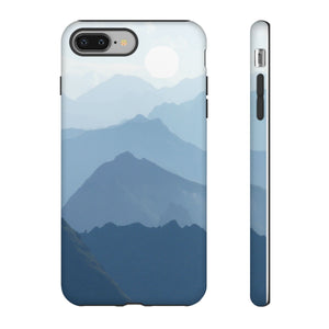 Mountain Sunrise Tough Phone Case — Blue Layered Peaks Protective Cover