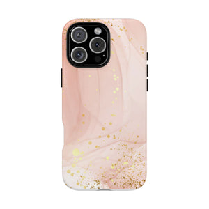 Rose Gold Marble Tough Case – Pink Marble Phone Case with Gold Glitter Accents