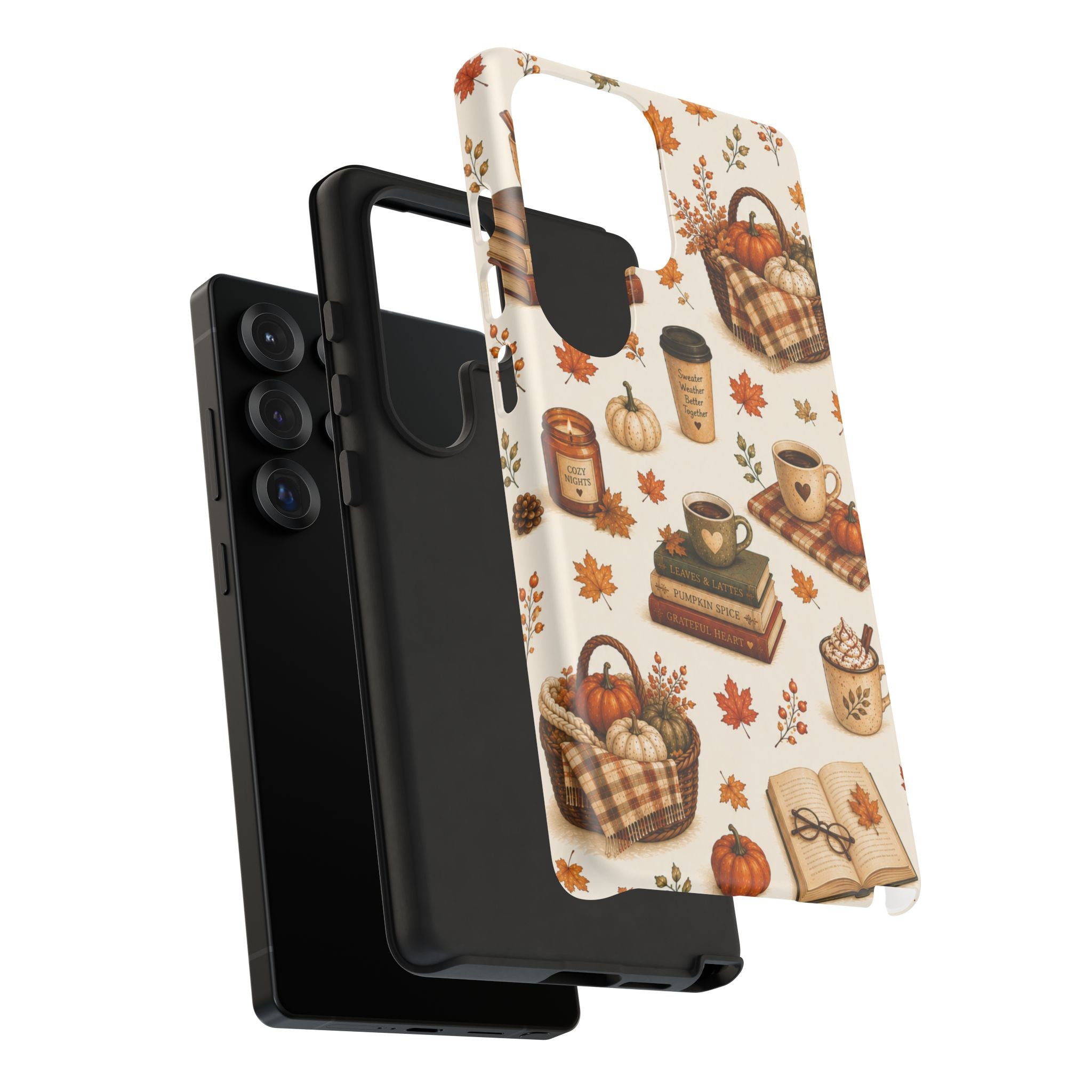 Autumn Cozy Phone Case — Fall Pumpkins, Coffee & Books Pattern