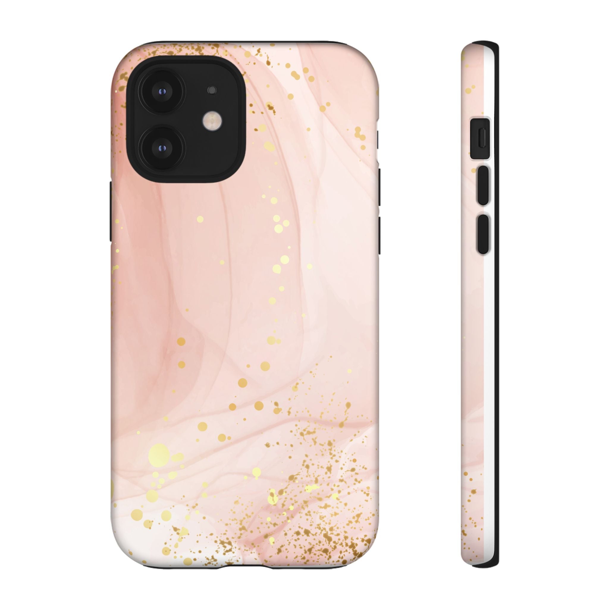Rose Gold Marble Tough Case – Pink Marble Phone Case with Gold Glitter Accents