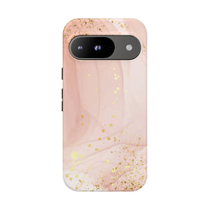 Rose Gold Marble Tough Case – Pink Marble Phone Case with Gold Glitter Accents