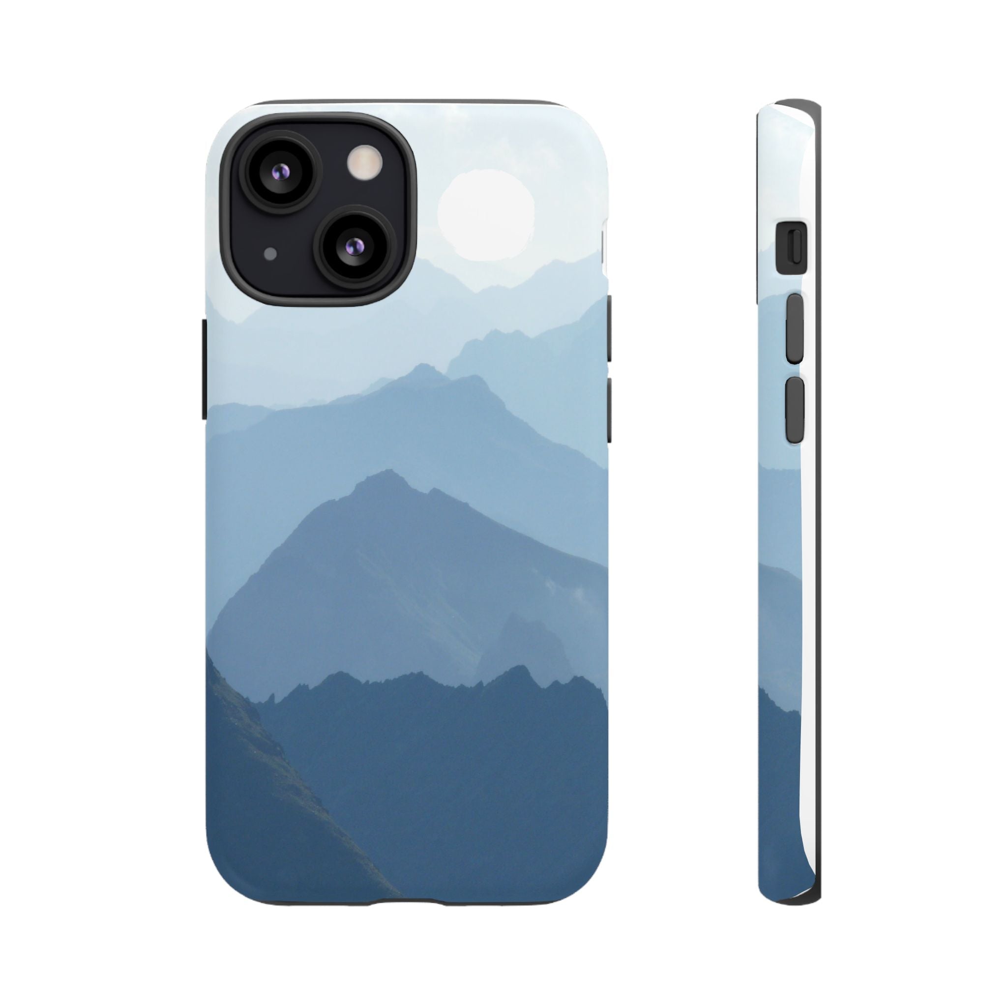 Mountain Sunrise Tough Phone Case — Blue Layered Peaks Protective Cover