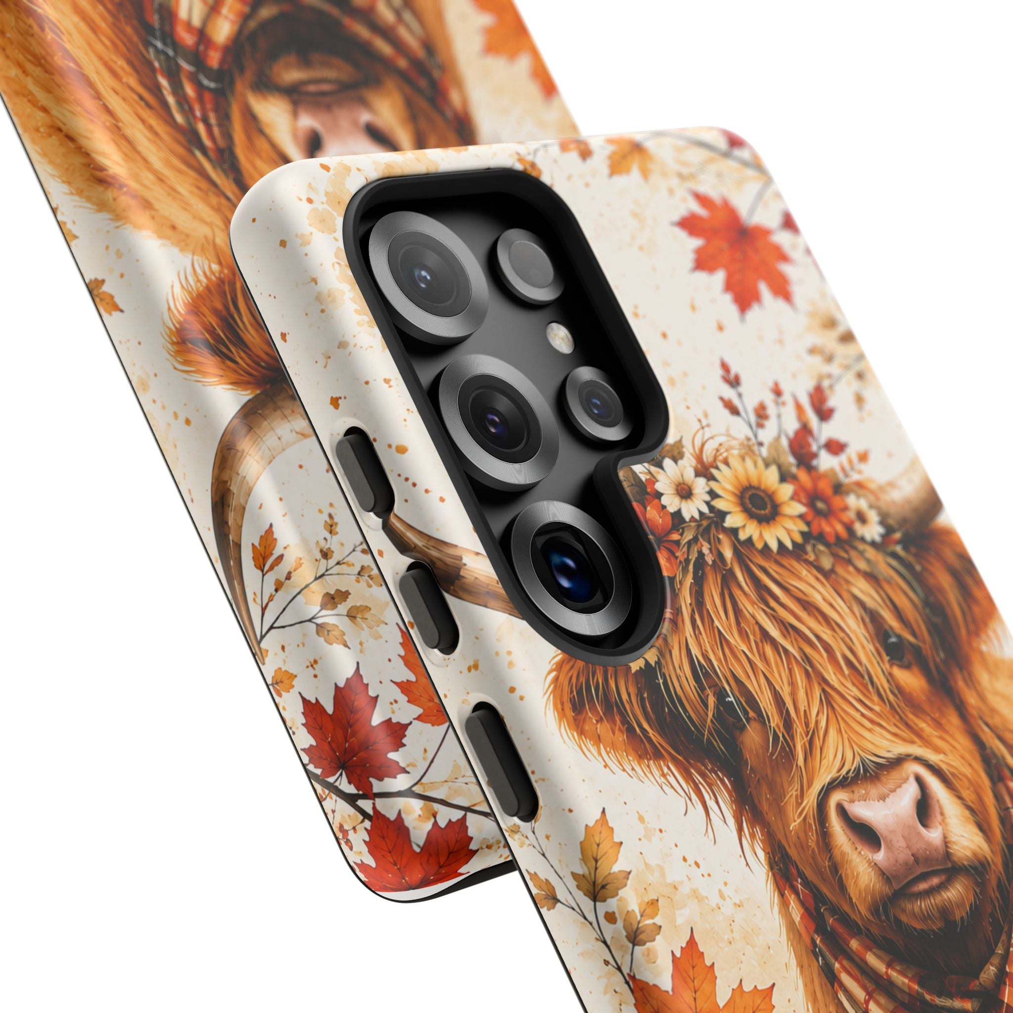 Autumn Highland Cow Phone Case — Fall Pumpkin & Sunflower Tough Case