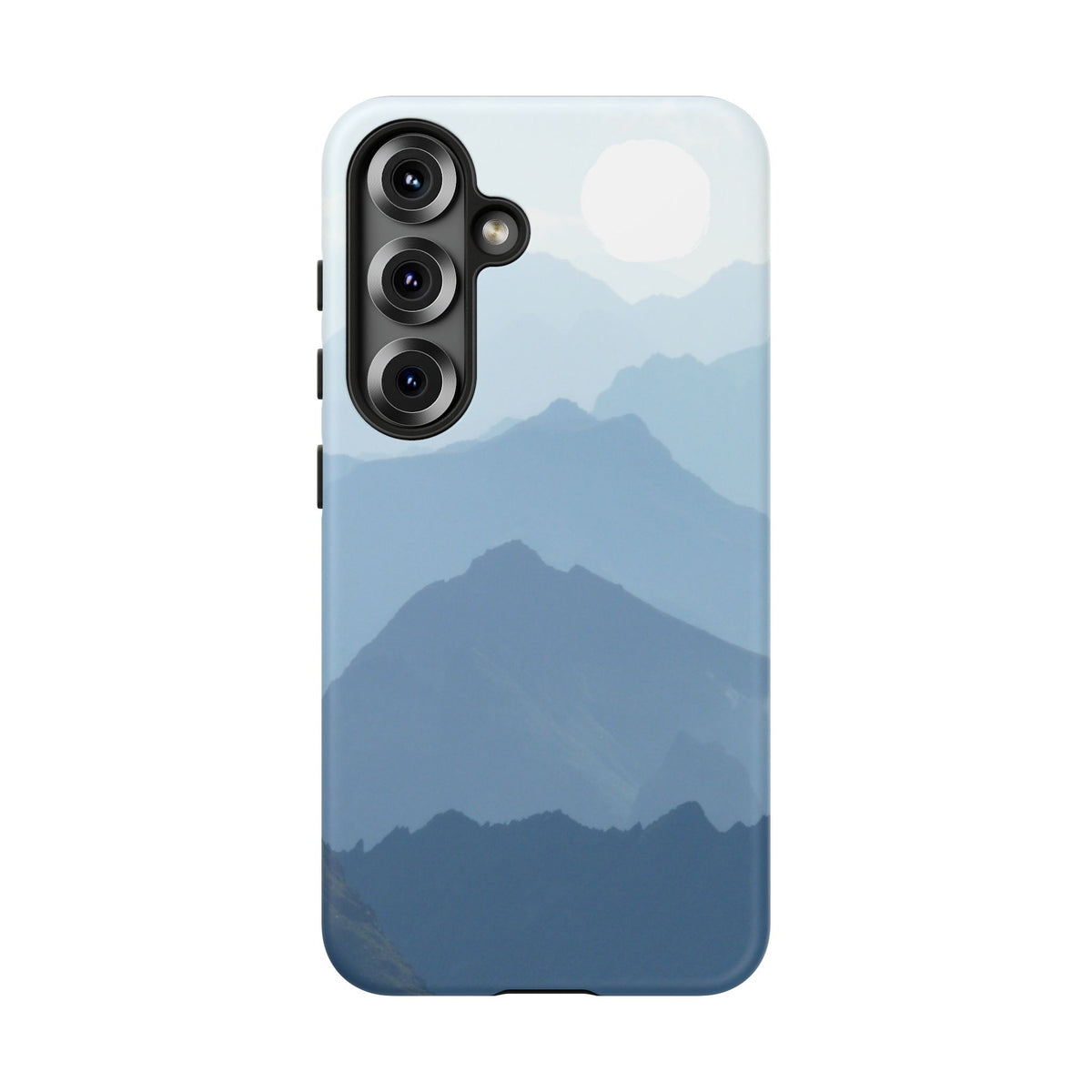 Mountain Sunrise Tough Phone Case — Blue Layered Peaks Protective Cover
