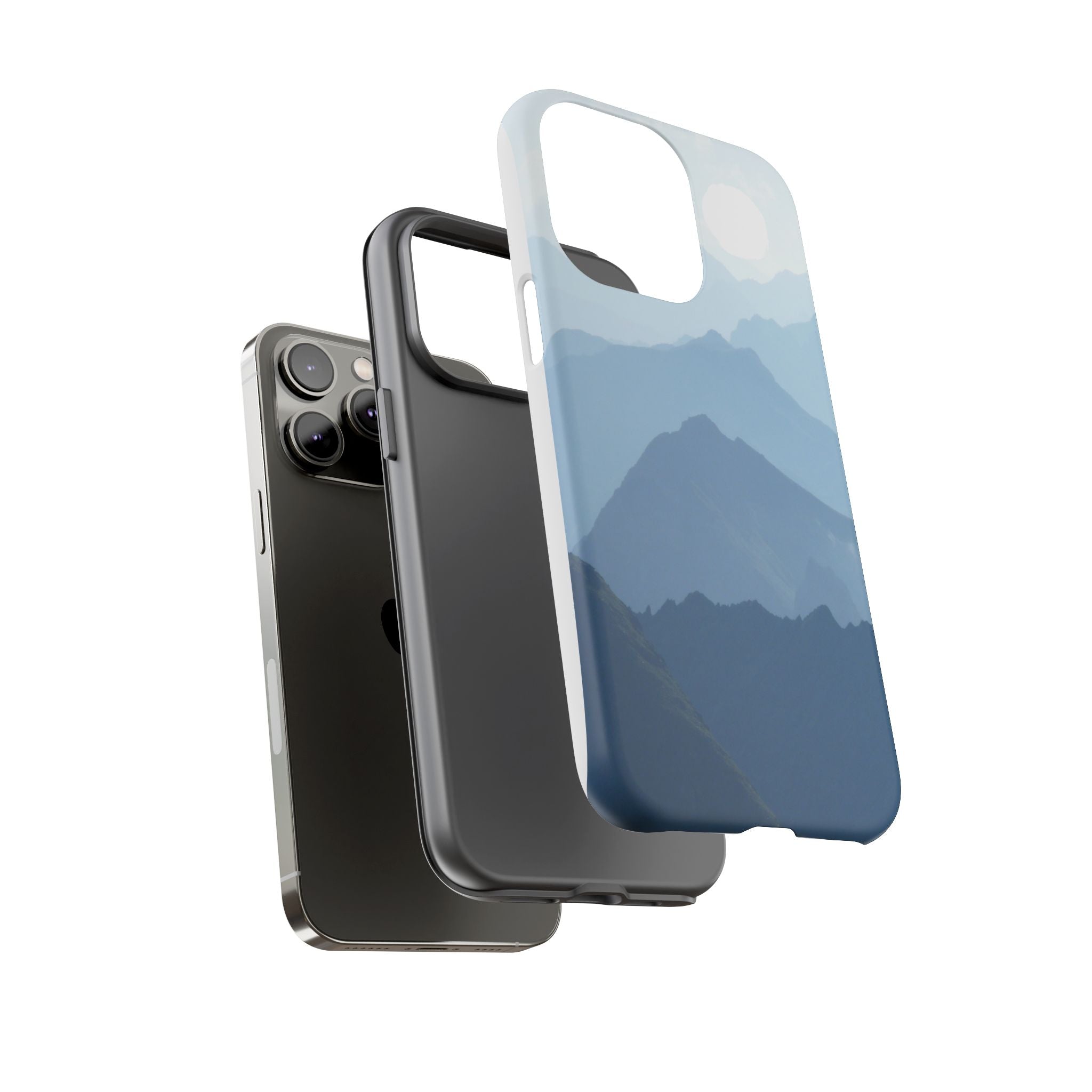 Mountain Sunrise Tough Phone Case — Blue Layered Peaks Protective Cover