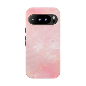 Pink Marble Tough Phone Case — Protective iPhone Cover with Gold Vein Design