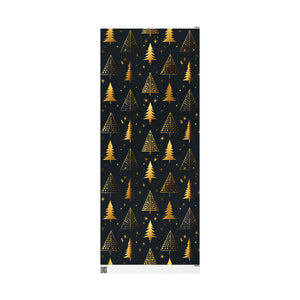 Gold Christmas Trees Wrapping Paper — Elegant Black & Gold Holiday Gift Wrap
