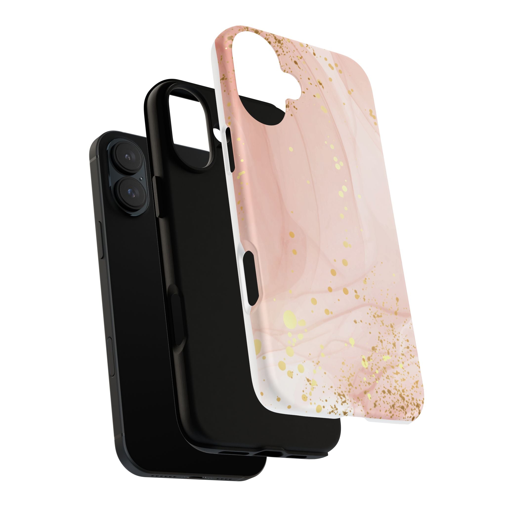 Rose Gold Marble Tough Case – Pink Marble Phone Case with Gold Glitter Accents