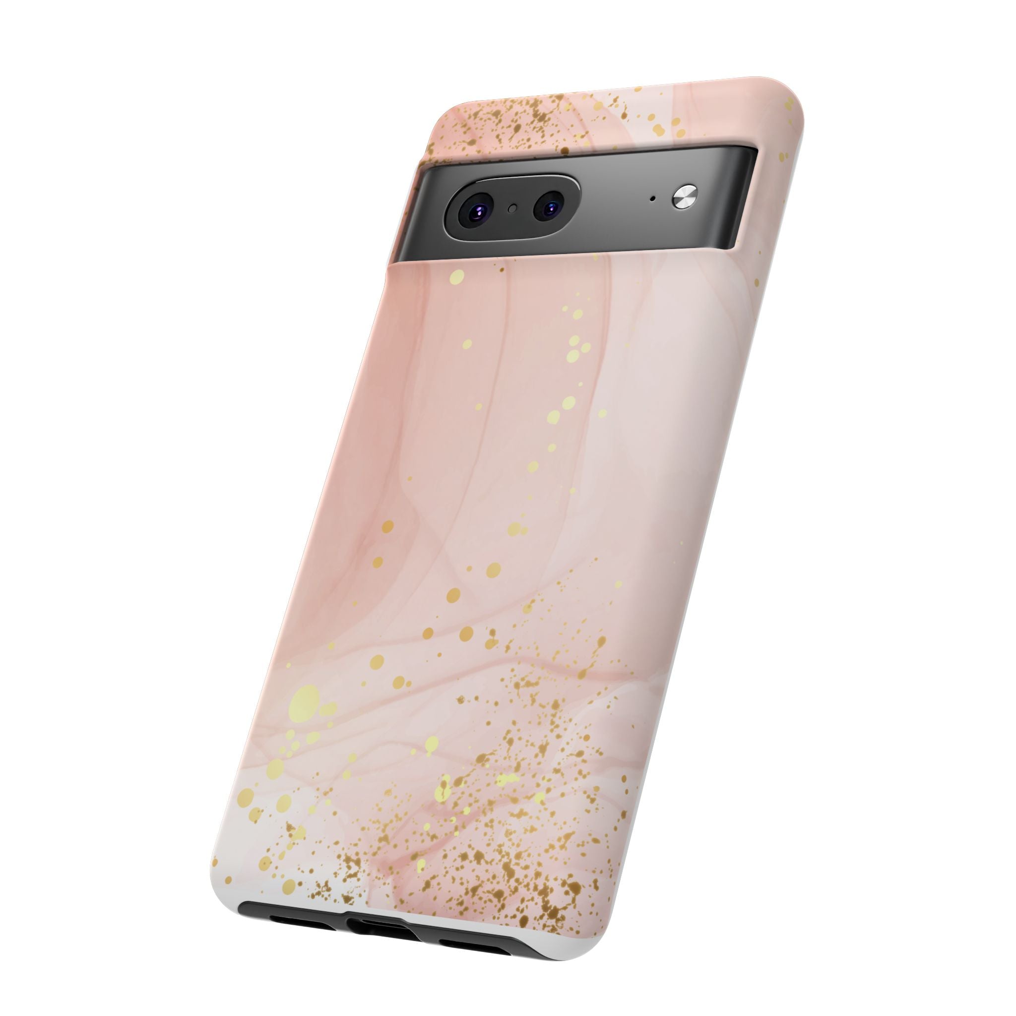 Rose Gold Marble Tough Case – Pink Marble Phone Case with Gold Glitter Accents