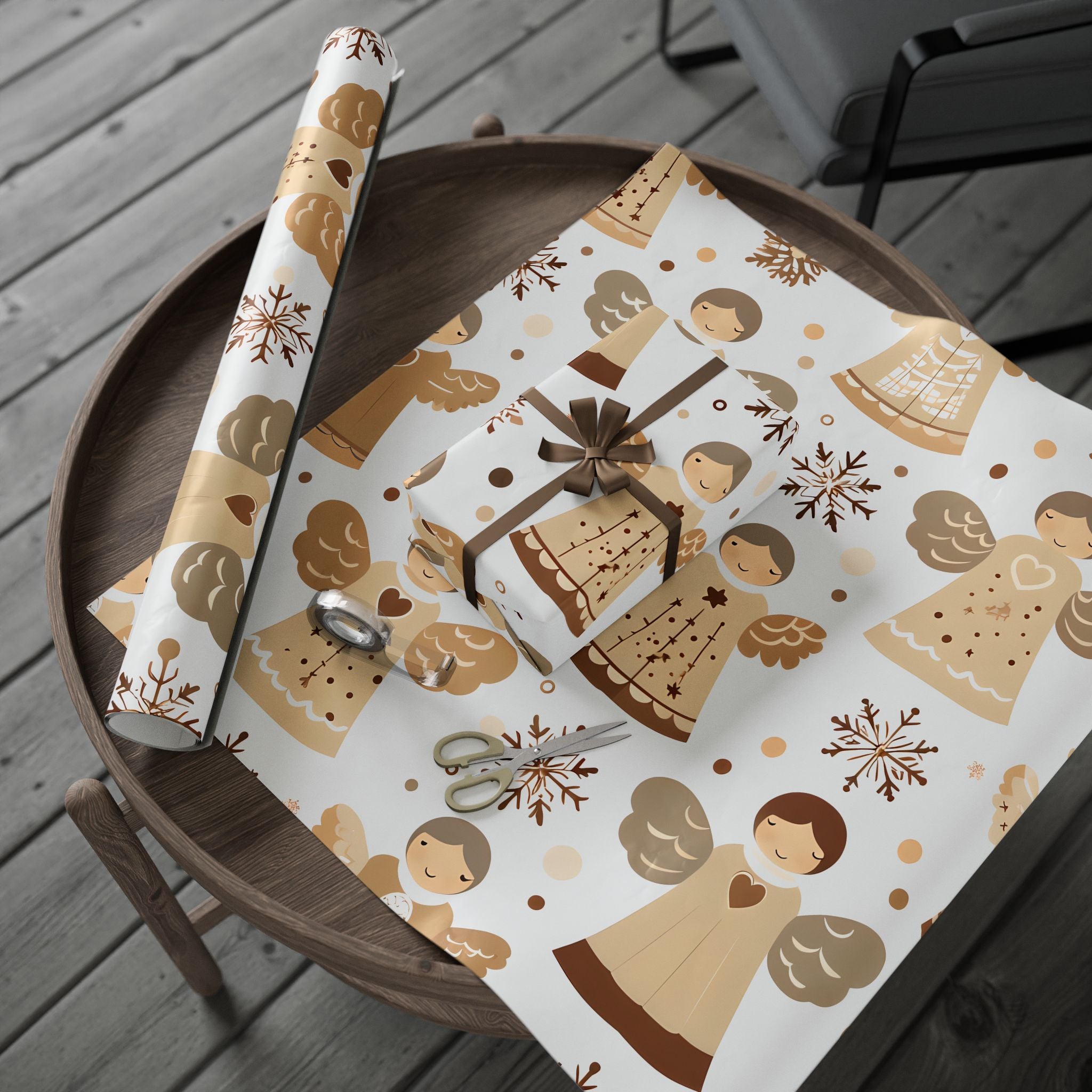 Wrapping Paper — Neutral Gingerbread & Wreath Holiday Gift Wrap