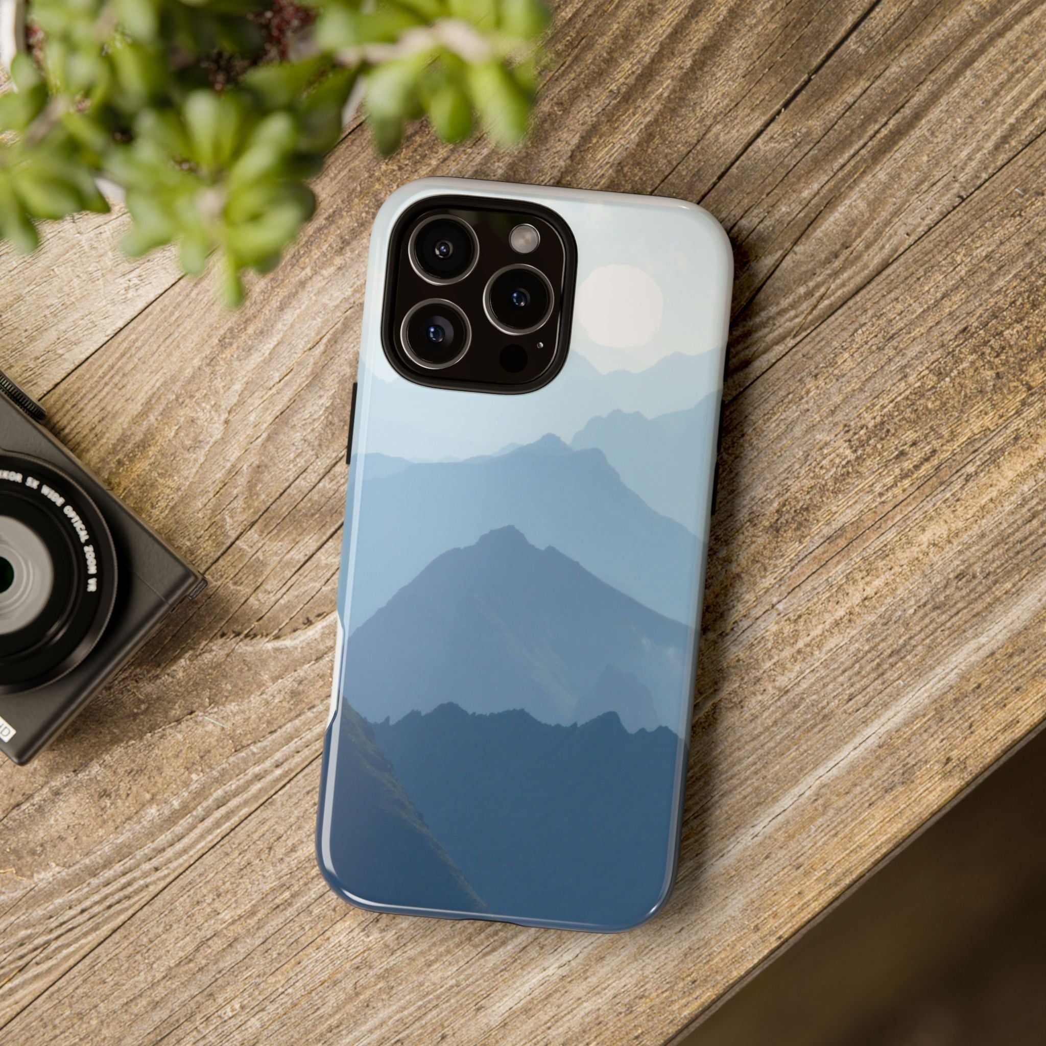 Mountain Sunrise Tough Phone Case — Blue Layered Peaks Protective Cover