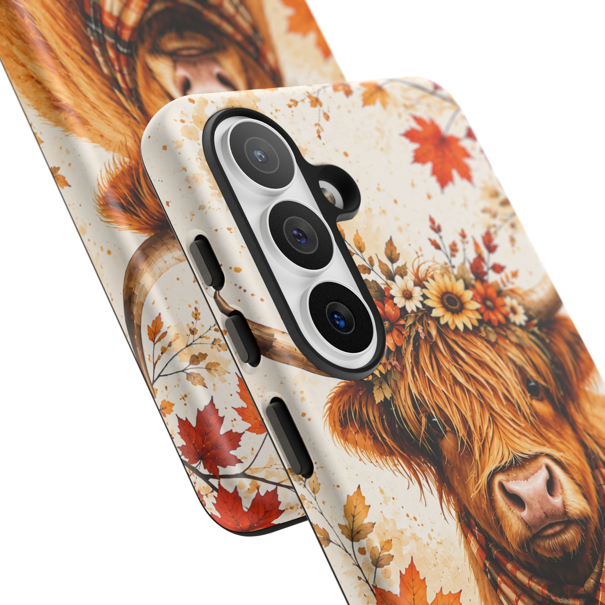 Autumn Highland Cow Phone Case — Fall Pumpkin & Sunflower Tough Case