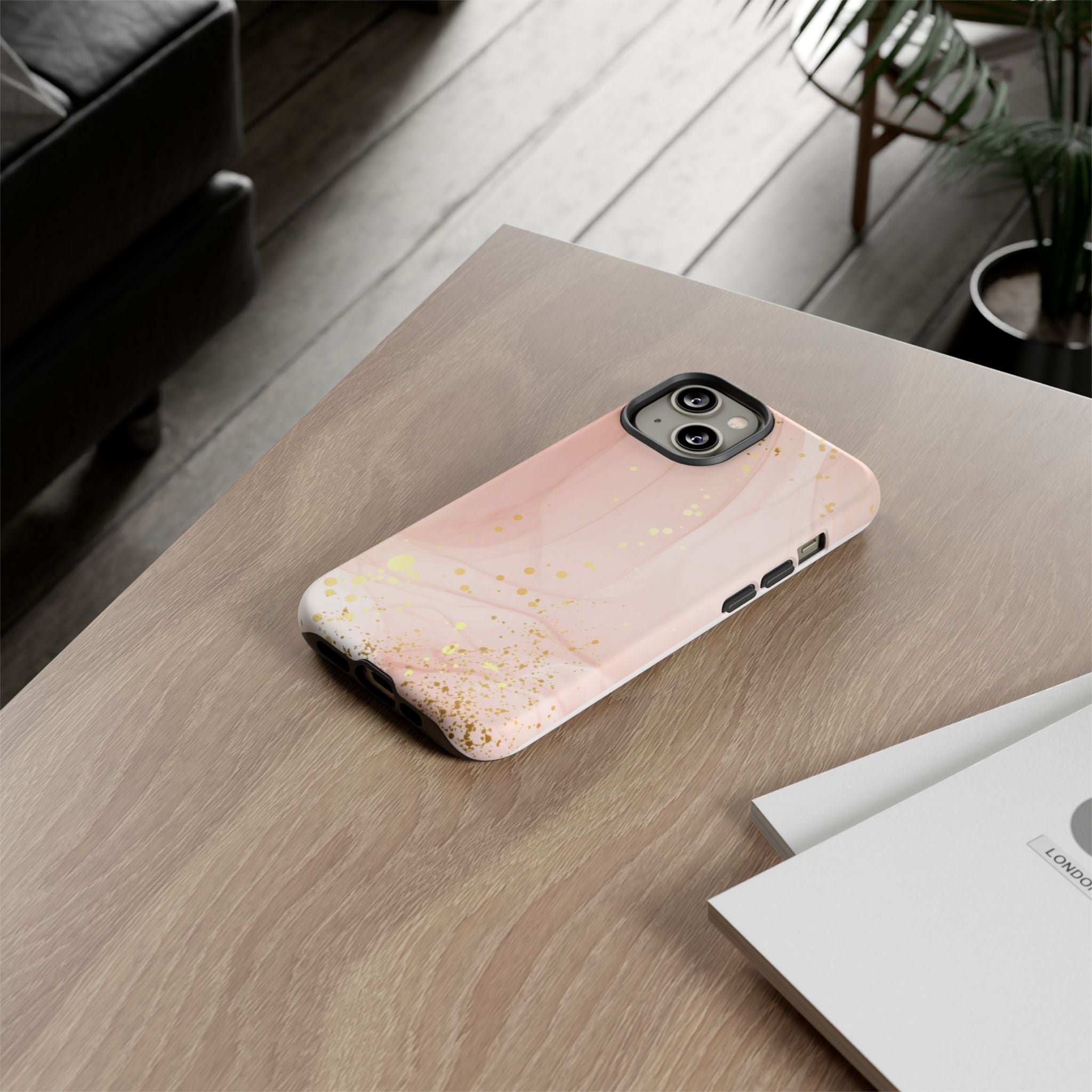 Rose Gold Marble Tough Case – Pink Marble Phone Case with Gold Glitter Accents