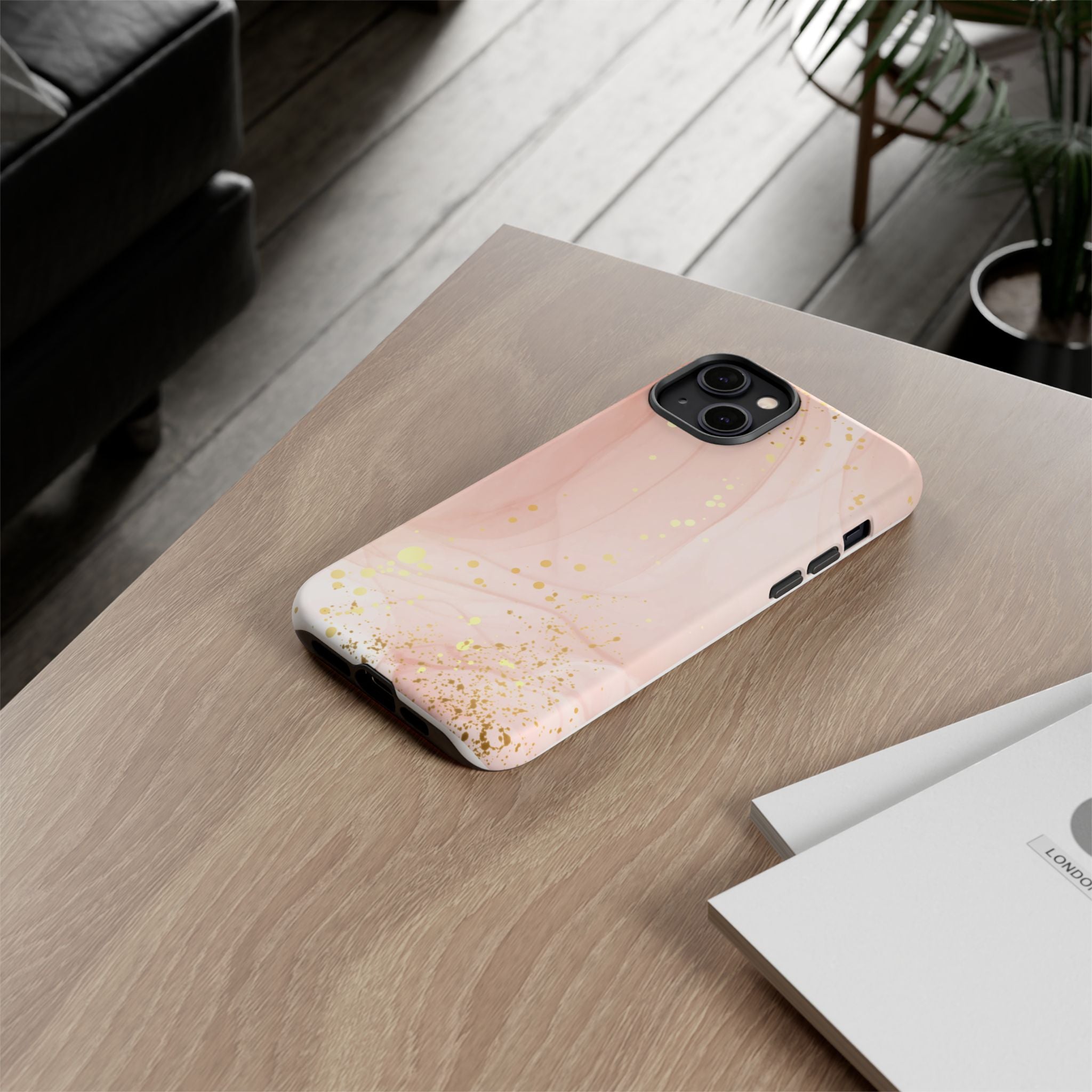 Rose Gold Marble Tough Case – Pink Marble Phone Case with Gold Glitter Accents