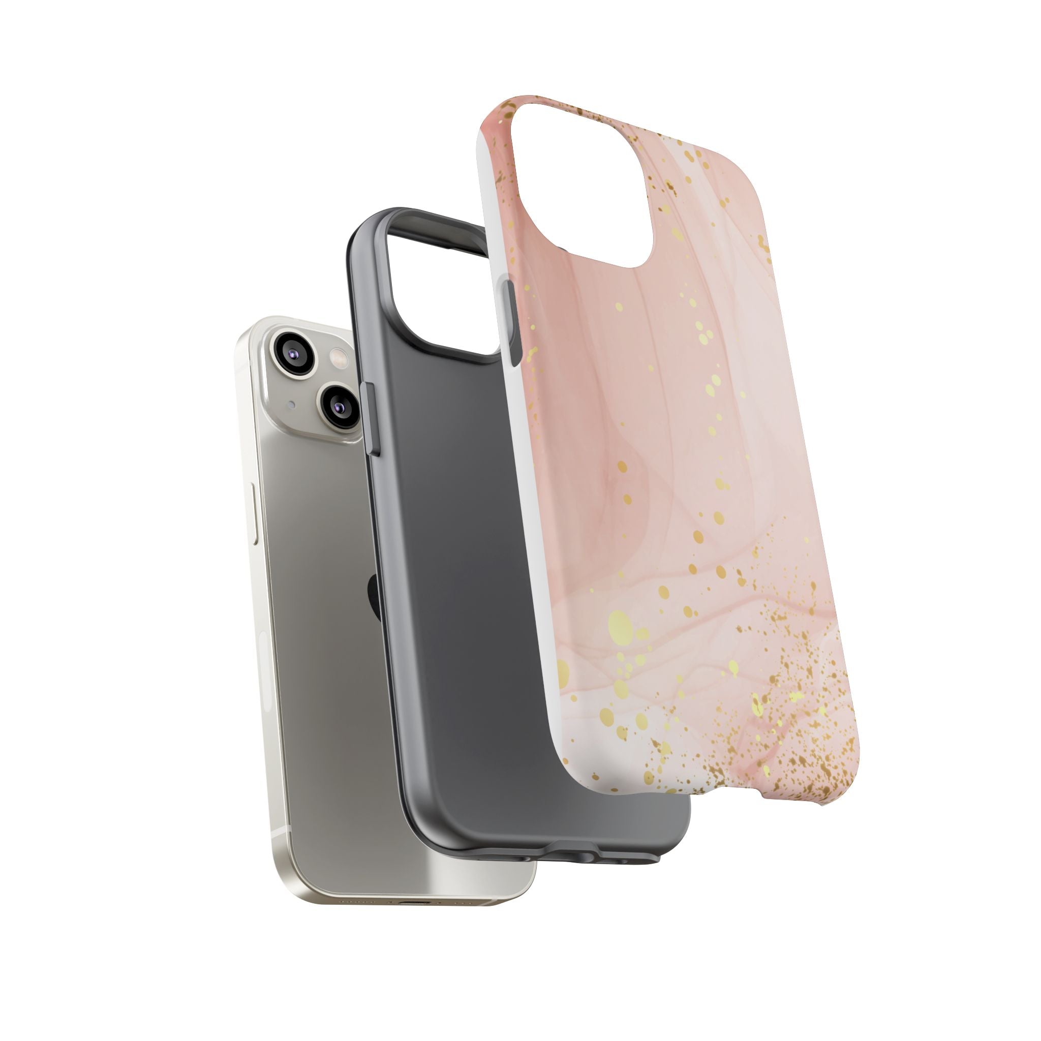 Rose Gold Marble Tough Case – Pink Marble Phone Case with Gold Glitter Accents