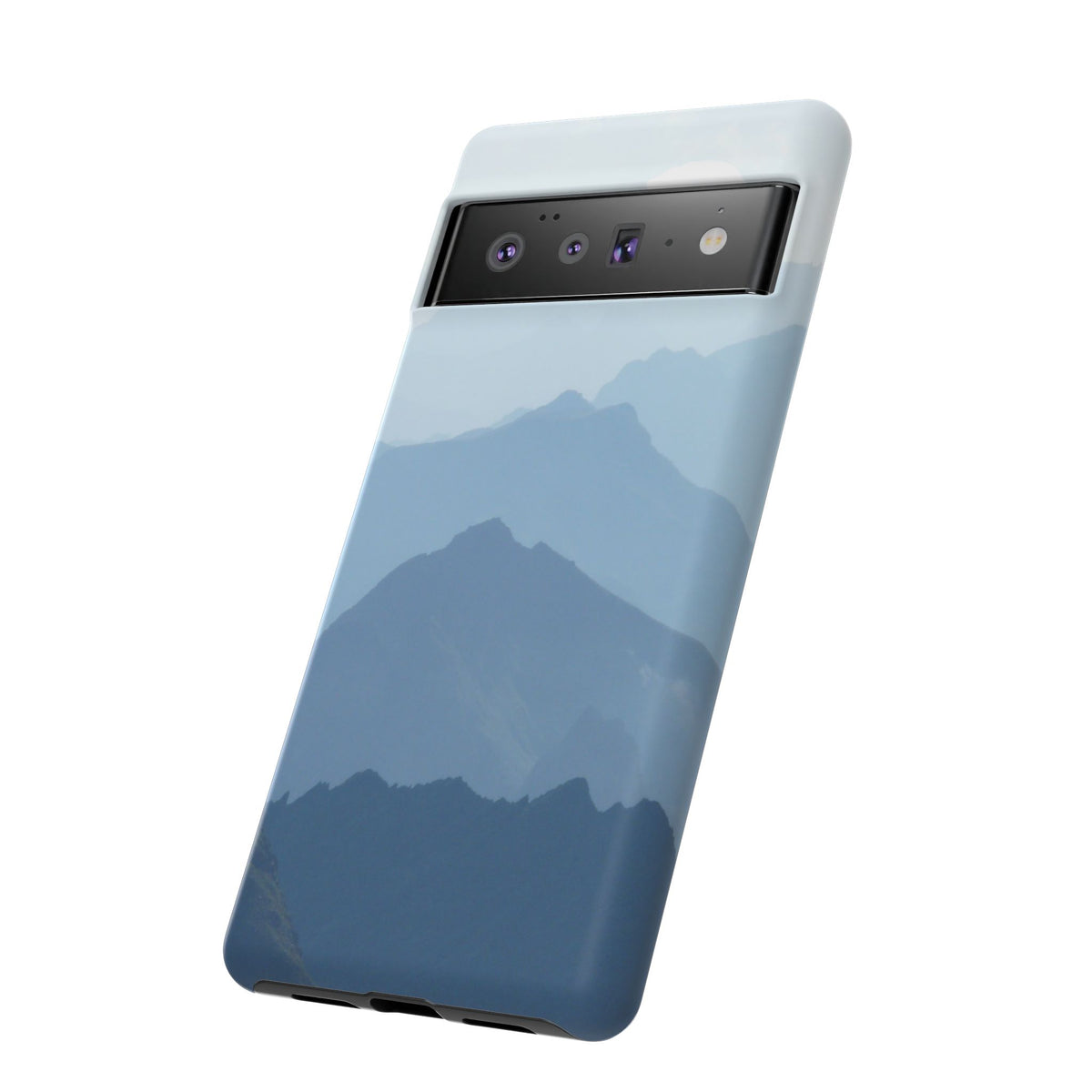 Mountain Sunrise Tough Phone Case — Blue Layered Peaks Protective Cover
