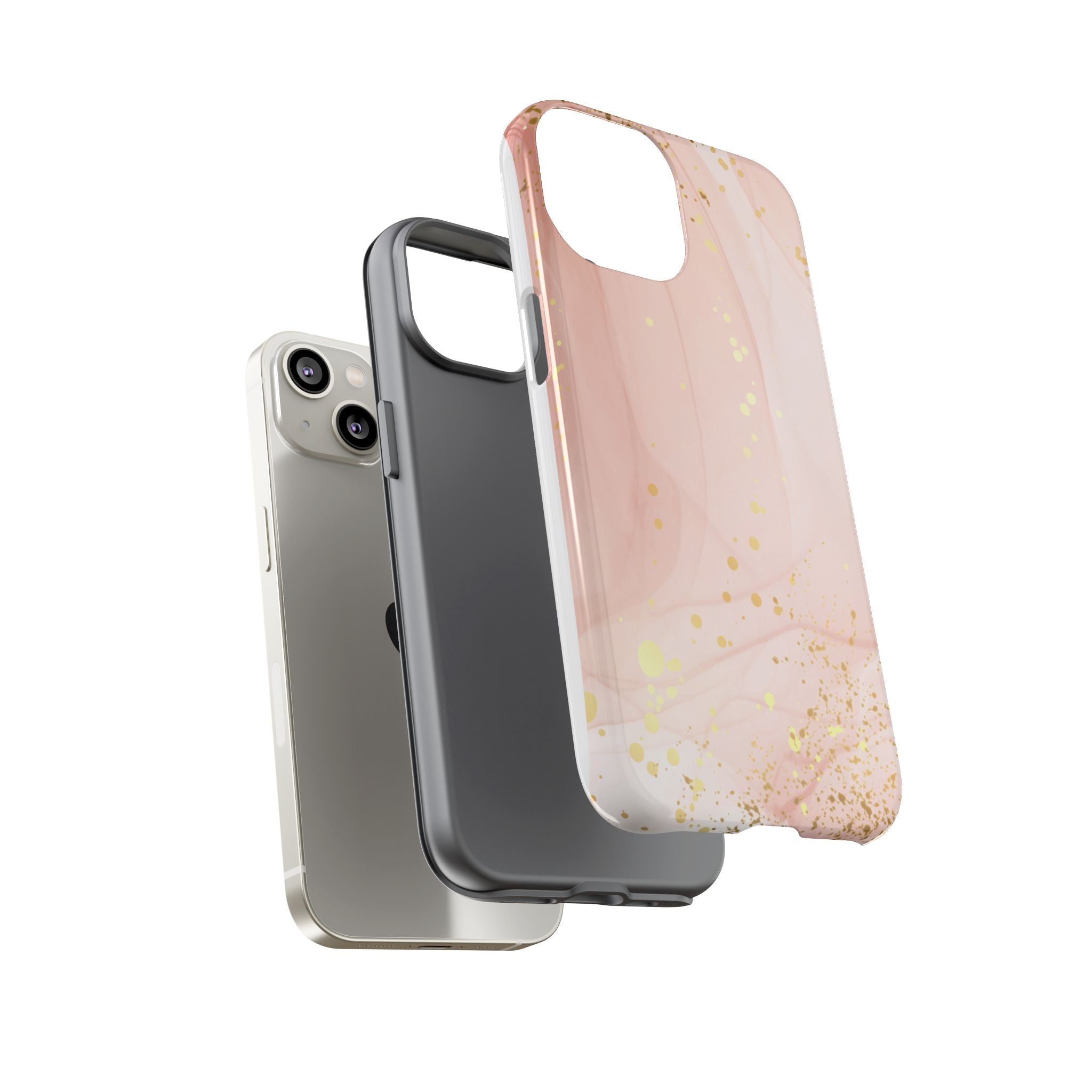 Rose Gold Marble Tough Case – Pink Marble Phone Case with Gold Glitter Accents