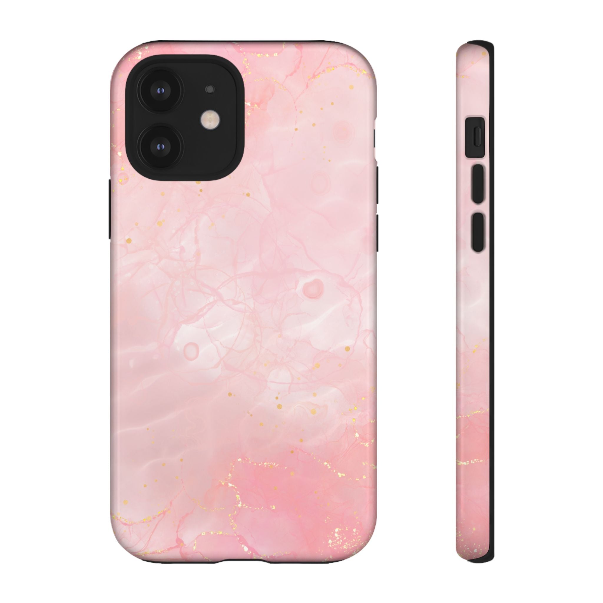 Pink Marble Tough Phone Case — Protective iPhone Cover with Gold Vein Design