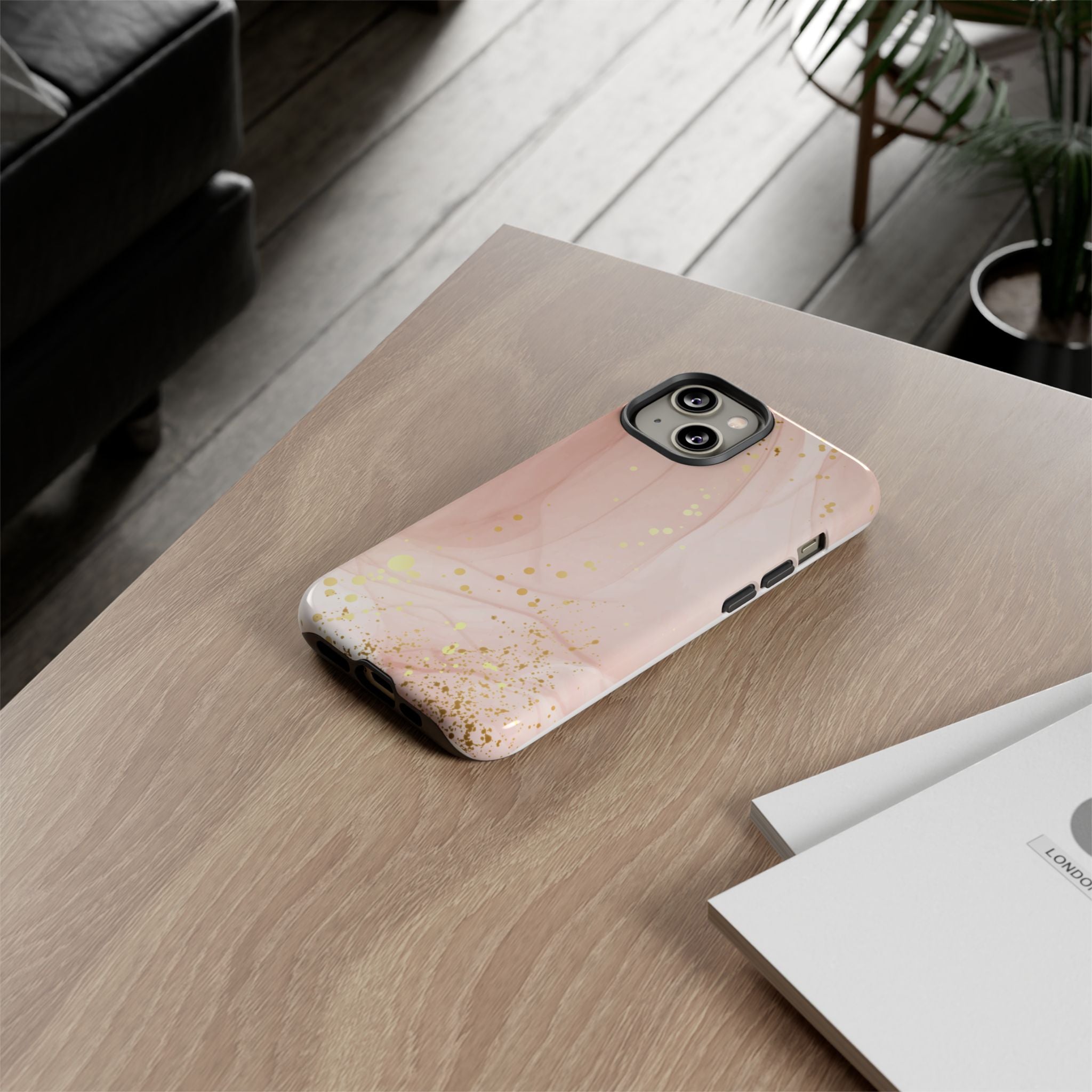 Rose Gold Marble Tough Case – Pink Marble Phone Case with Gold Glitter Accents