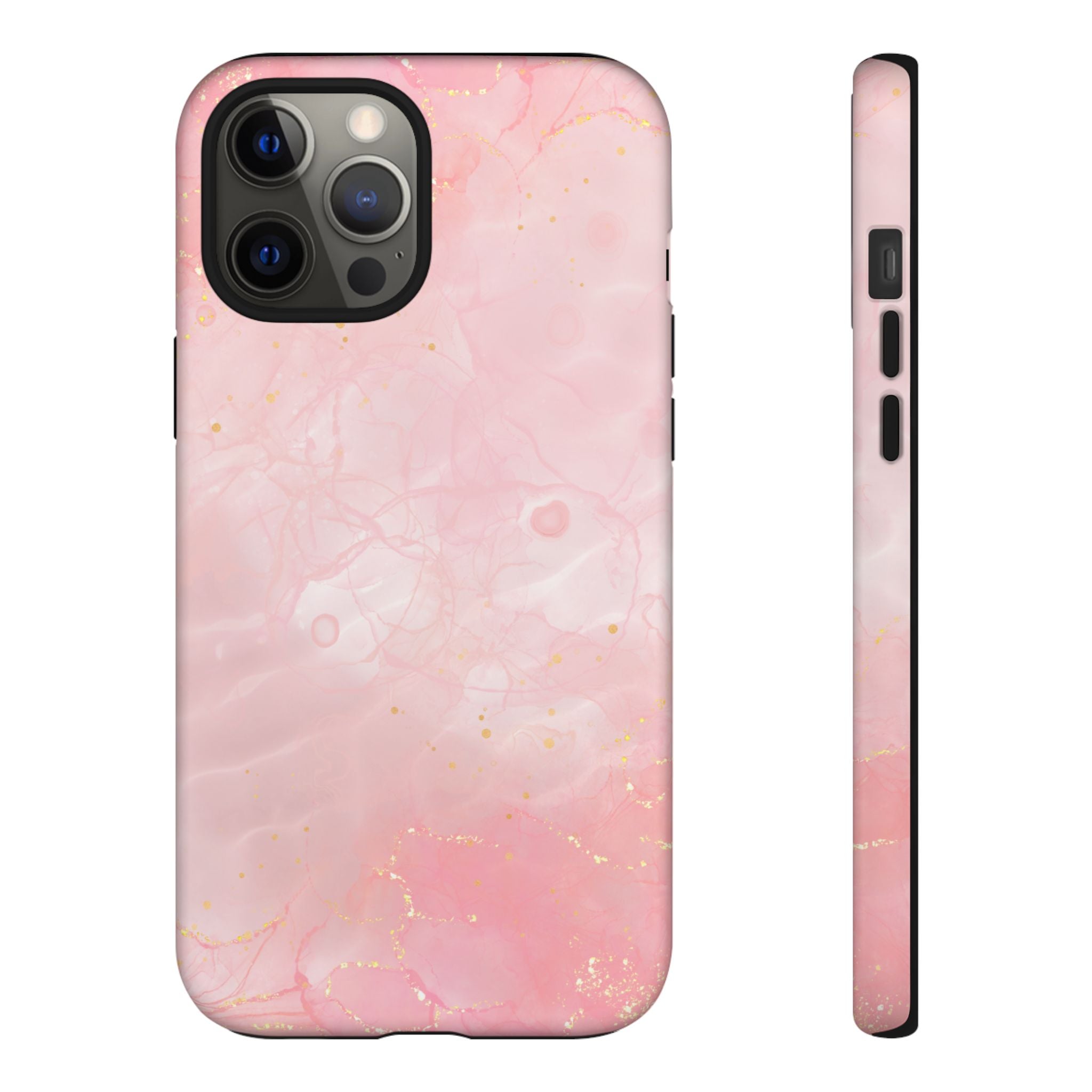 Pink Marble Tough Phone Case — Protective iPhone Cover with Gold Vein Design