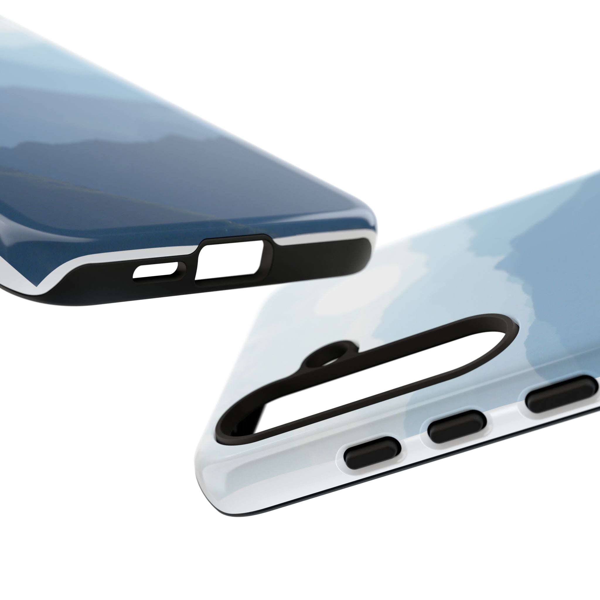Mountain Sunrise Tough Phone Case — Blue Layered Peaks Protective Cover
