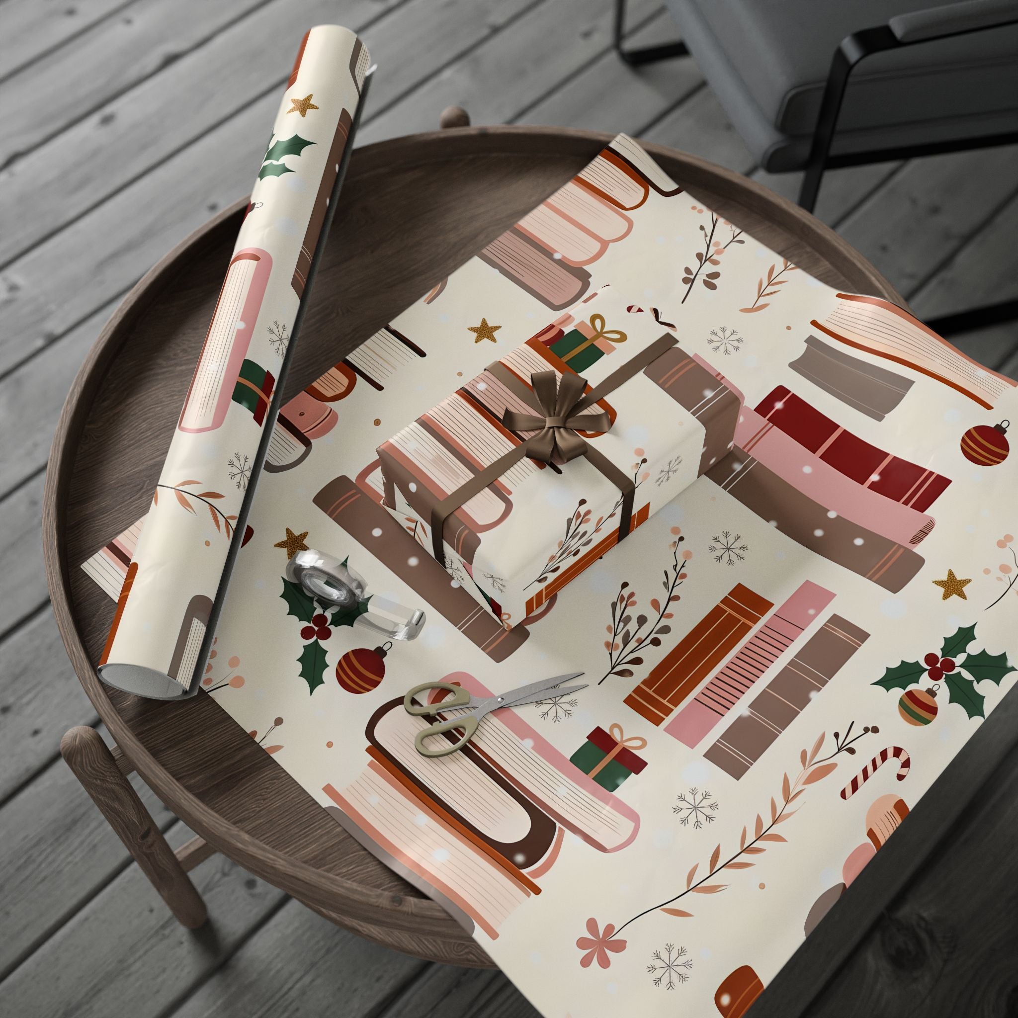 Book Lover Wrapping Paper Roll — Cozy Bookshelf Gift Wrap