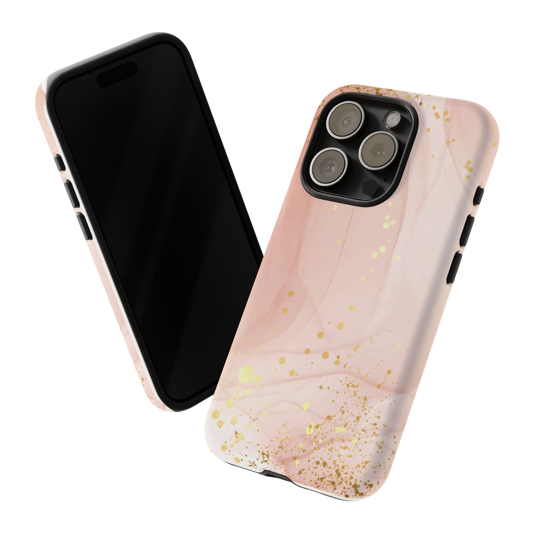 Rose Gold Marble Tough Case – Pink Marble Phone Case with Gold Glitter Accents