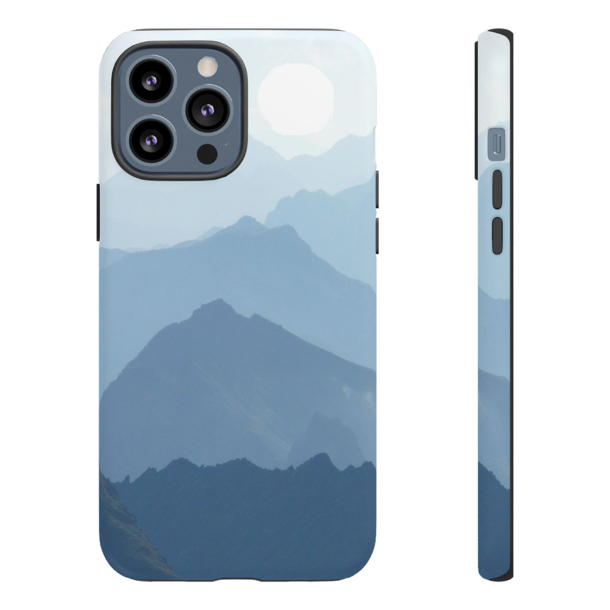 Mountain Sunrise Tough Phone Case — Blue Layered Peaks Protective Cover