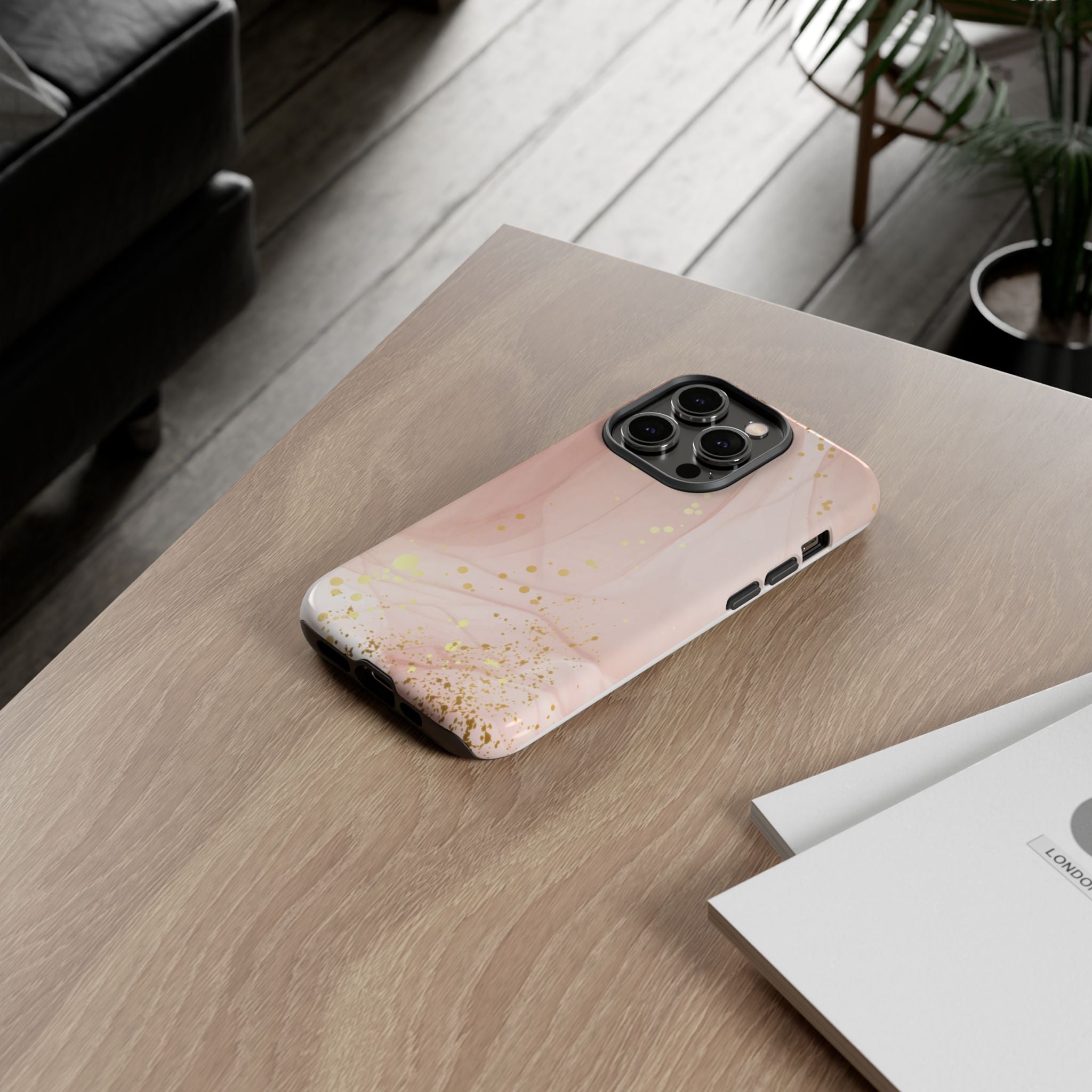 Rose Gold Marble Tough Case – Pink Marble Phone Case with Gold Glitter Accents