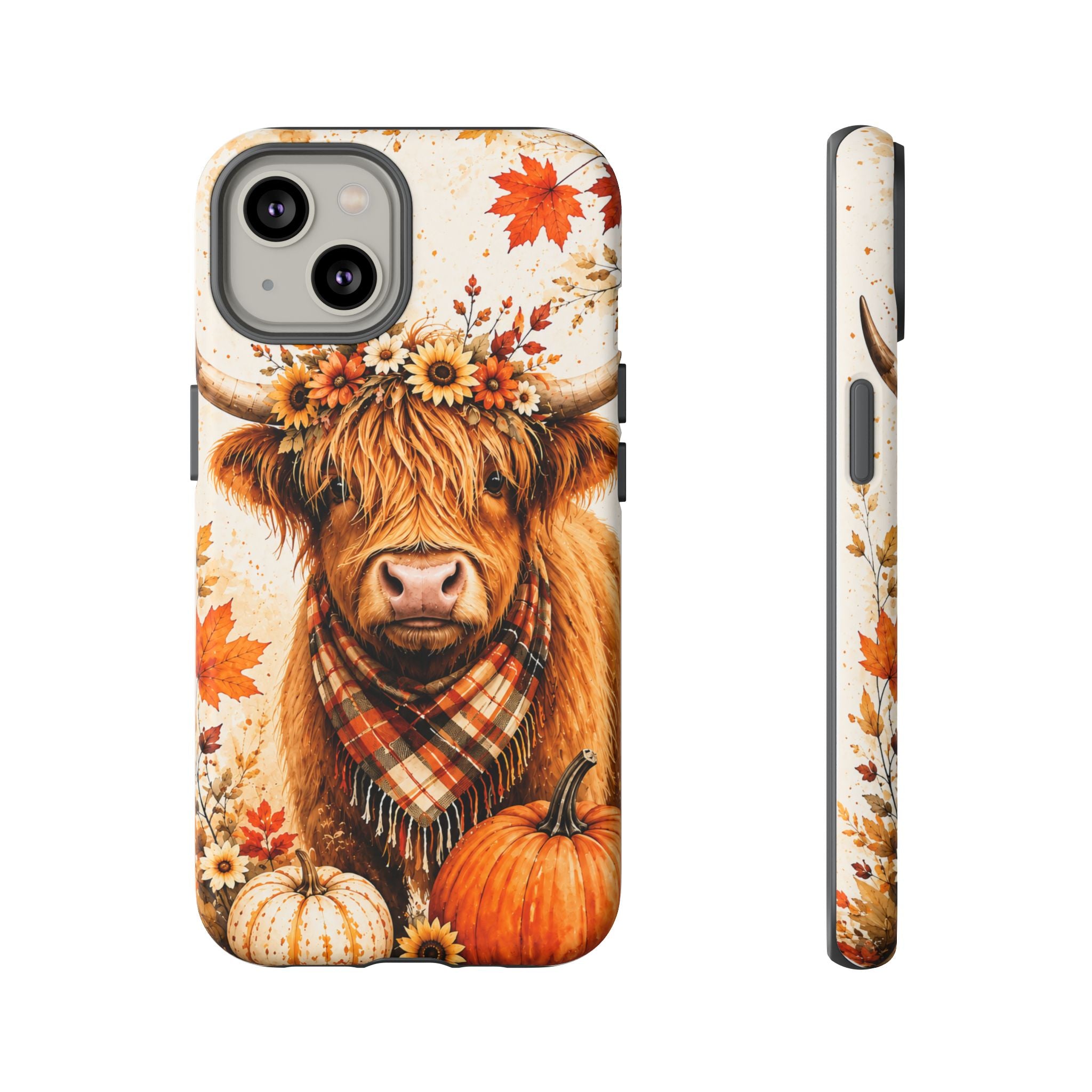 Autumn Highland Cow Phone Case — Fall Pumpkin & Sunflower Tough Case
