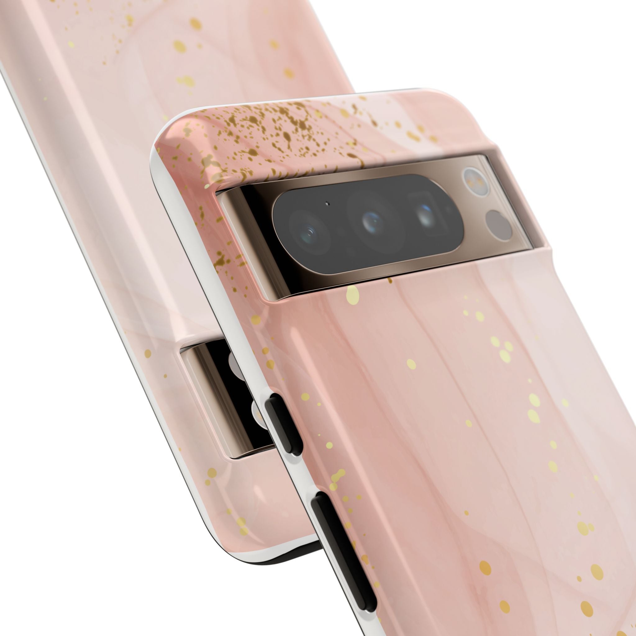 Rose Gold Marble Tough Case – Pink Marble Phone Case with Gold Glitter Accents