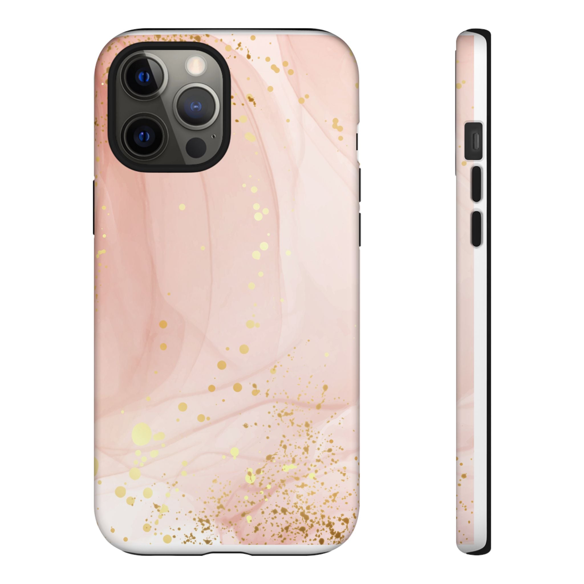 Rose Gold Marble Tough Case – Pink Marble Phone Case with Gold Glitter Accents