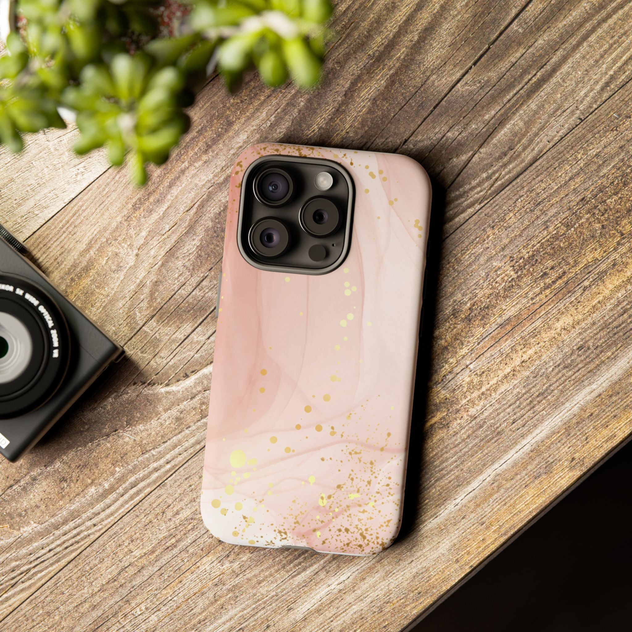Rose Gold Marble Tough Case – Pink Marble Phone Case with Gold Glitter Accents