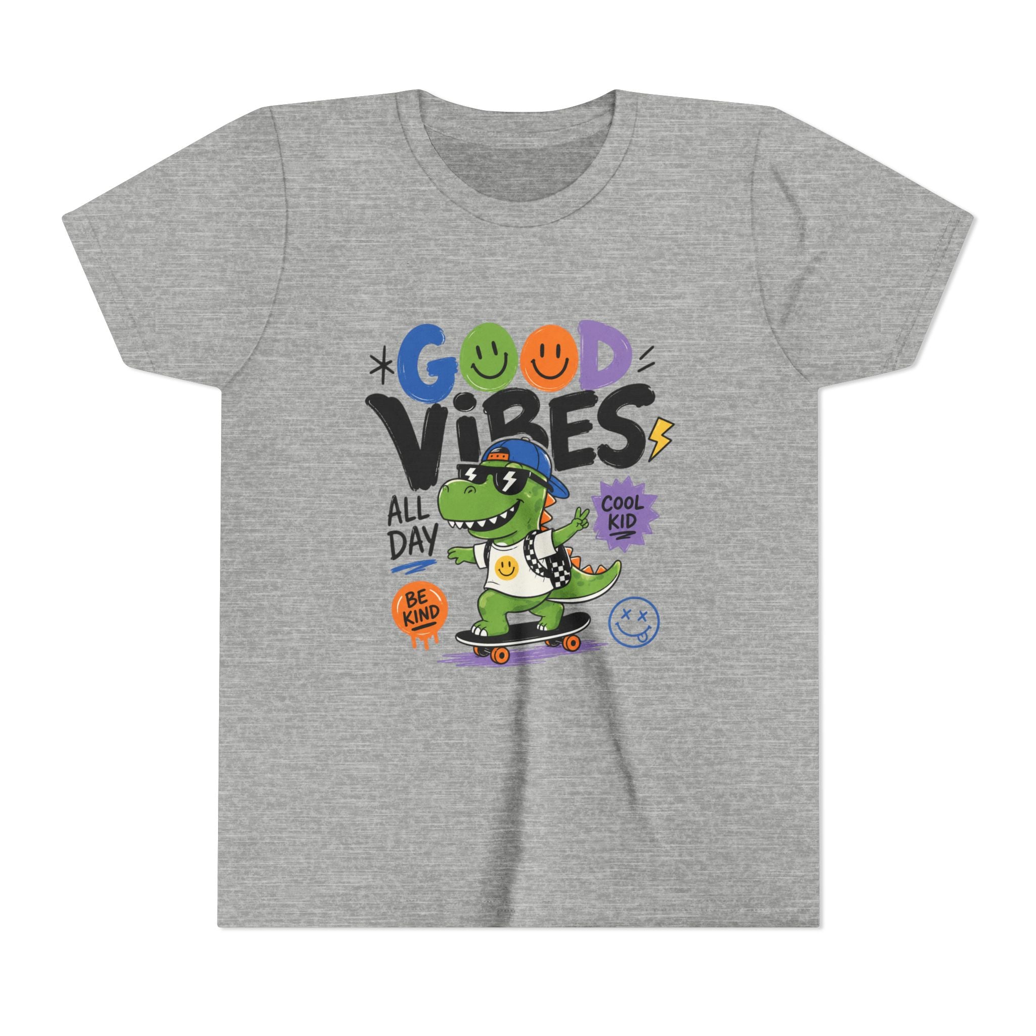 Good Vibes Skate Dino Youth Tee – Cool Kid Graphic Shirt