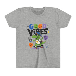 Good Vibes Skate Dino Youth Tee – Cool Kid Graphic Shirt