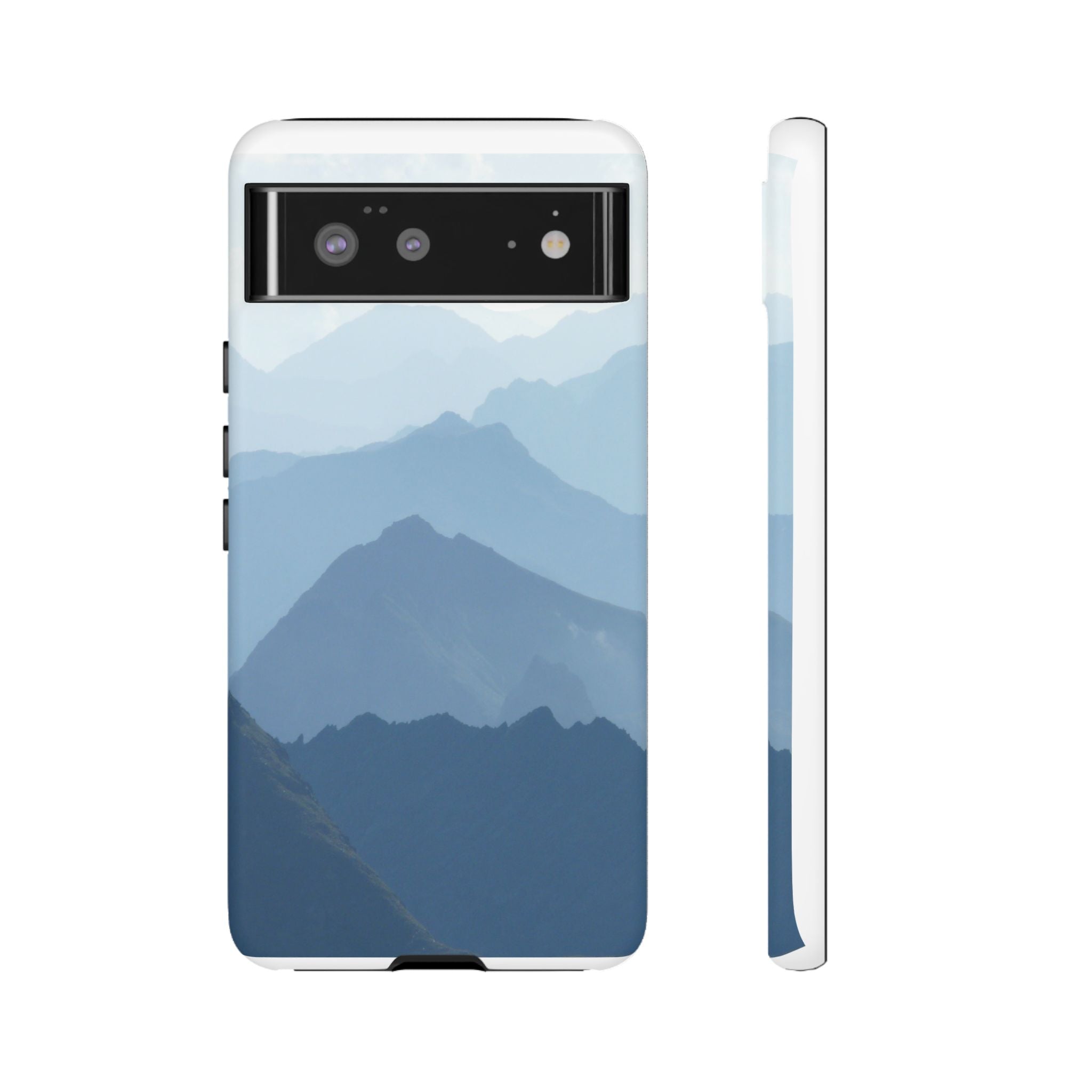 Mountain Sunrise Tough Phone Case — Blue Layered Peaks Protective Cover