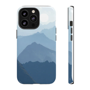 Mountain Sunrise Tough Phone Case — Blue Layered Peaks Protective Cover
