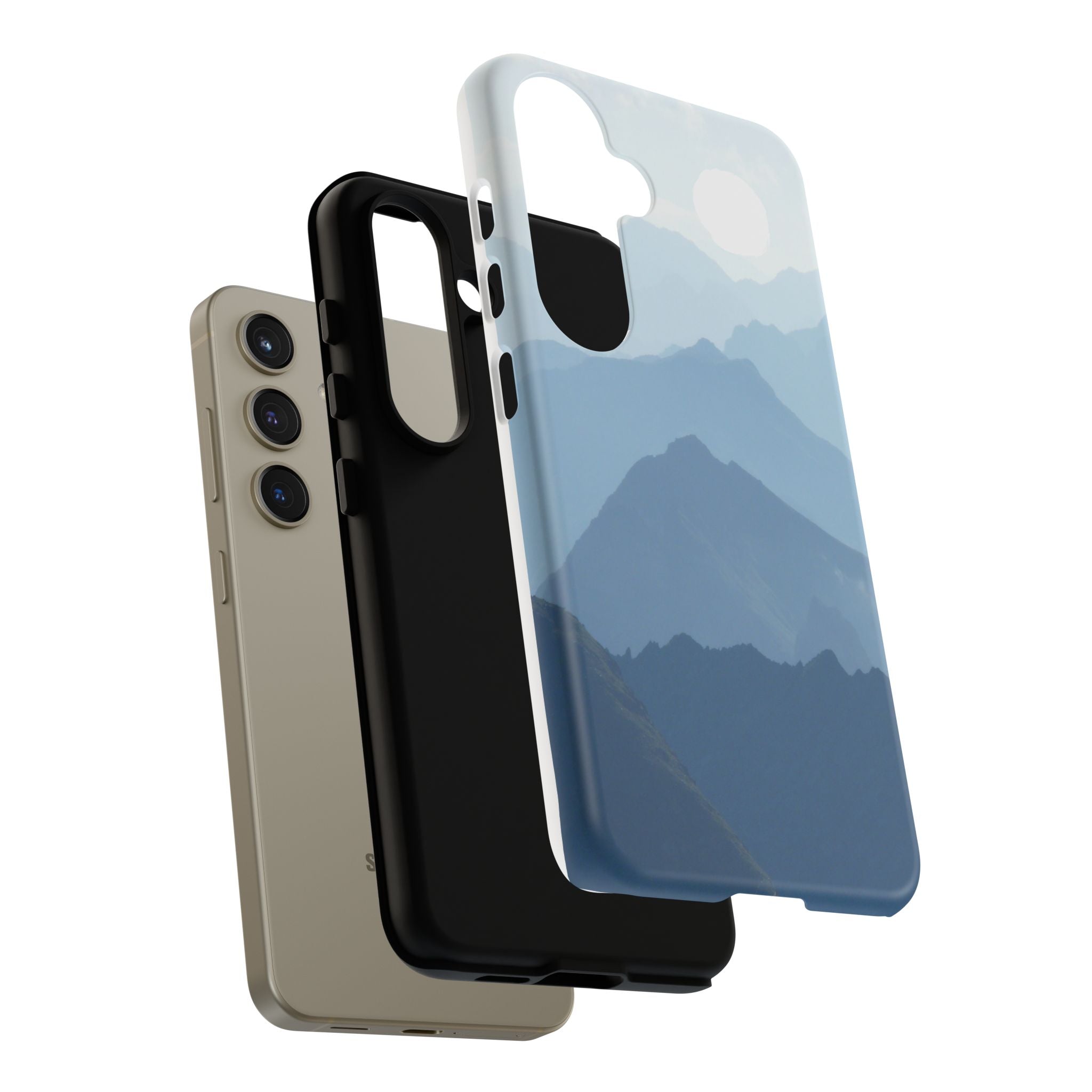 Mountain Sunrise Tough Phone Case — Blue Layered Peaks Protective Cover