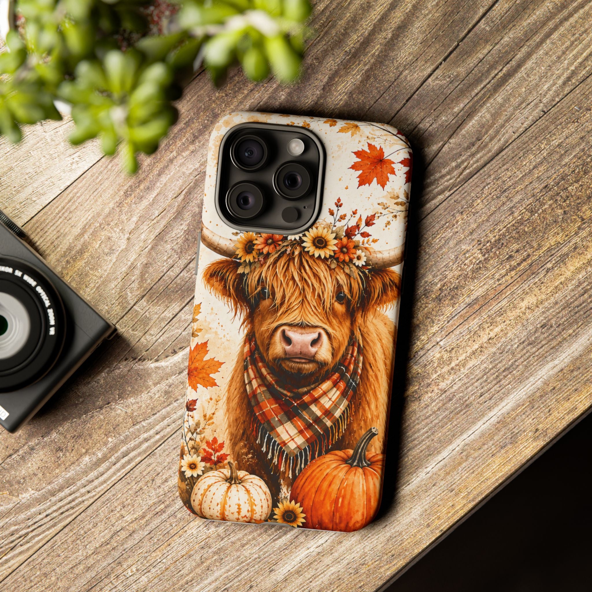 Autumn Highland Cow Phone Case — Fall Pumpkin & Sunflower Tough Case