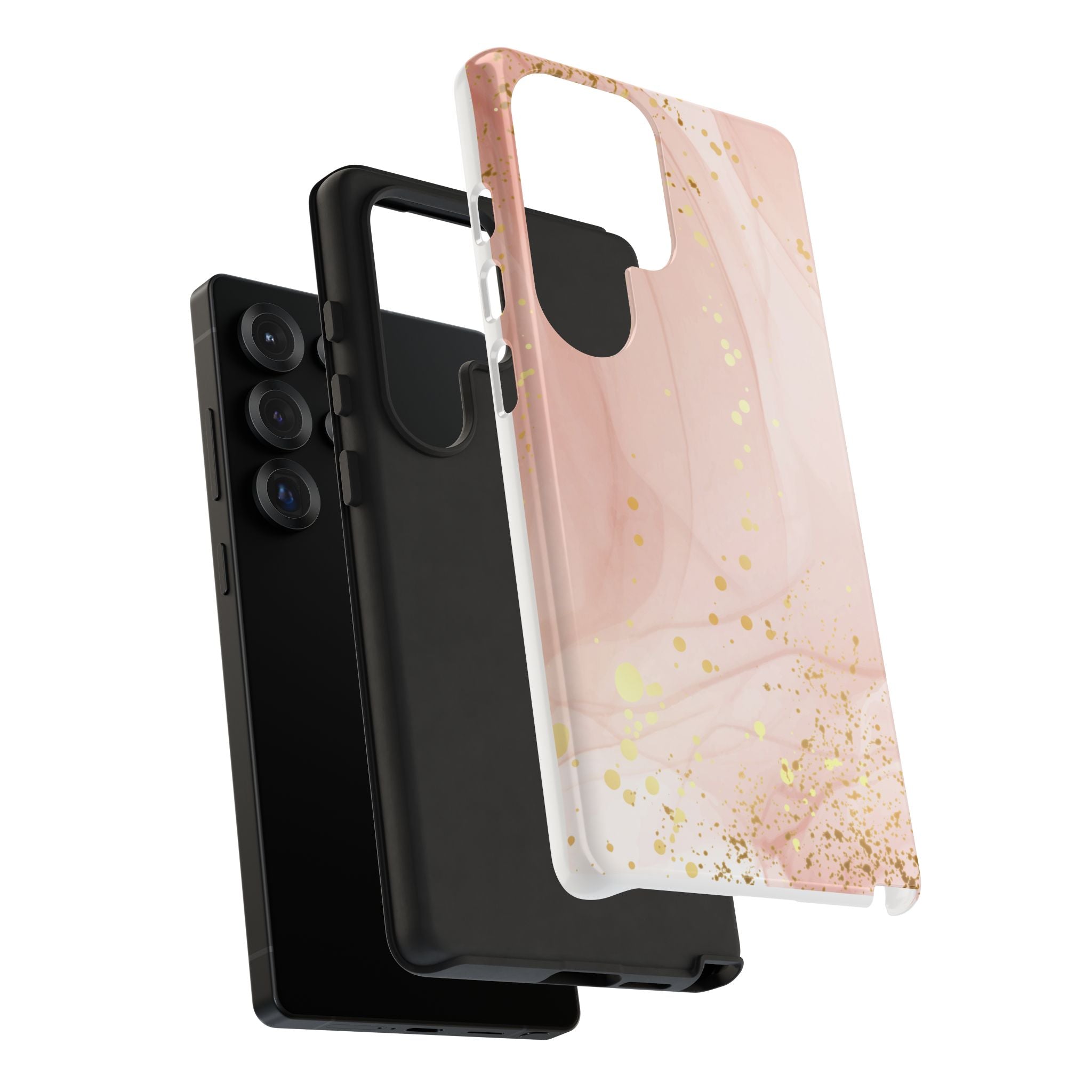 Rose Gold Marble Tough Case – Pink Marble Phone Case with Gold Glitter Accents