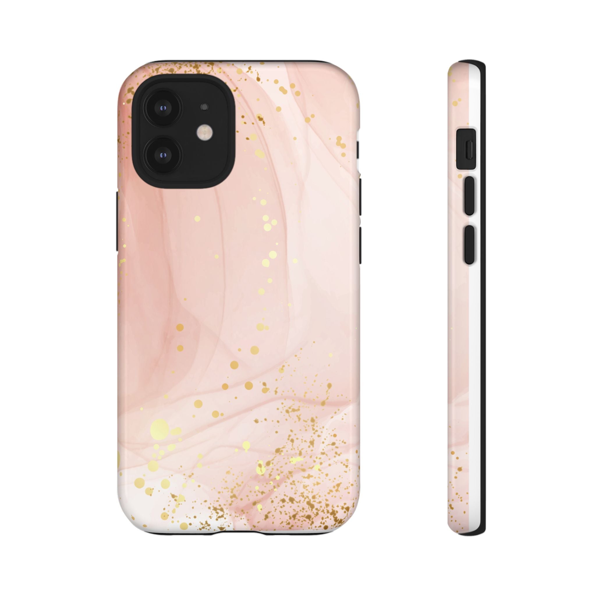 Rose Gold Marble Tough Case – Pink Marble Phone Case with Gold Glitter Accents