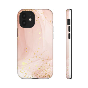 Rose Gold Marble Tough Case – Pink Marble Phone Case with Gold Glitter Accents