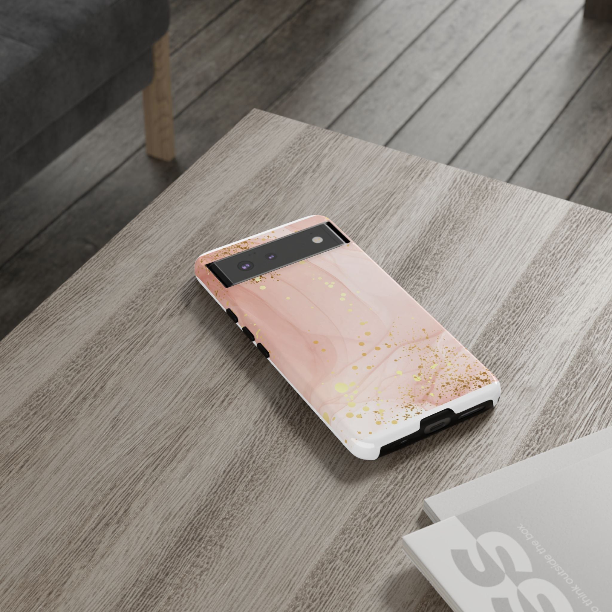 Rose Gold Marble Tough Case – Pink Marble Phone Case with Gold Glitter Accents