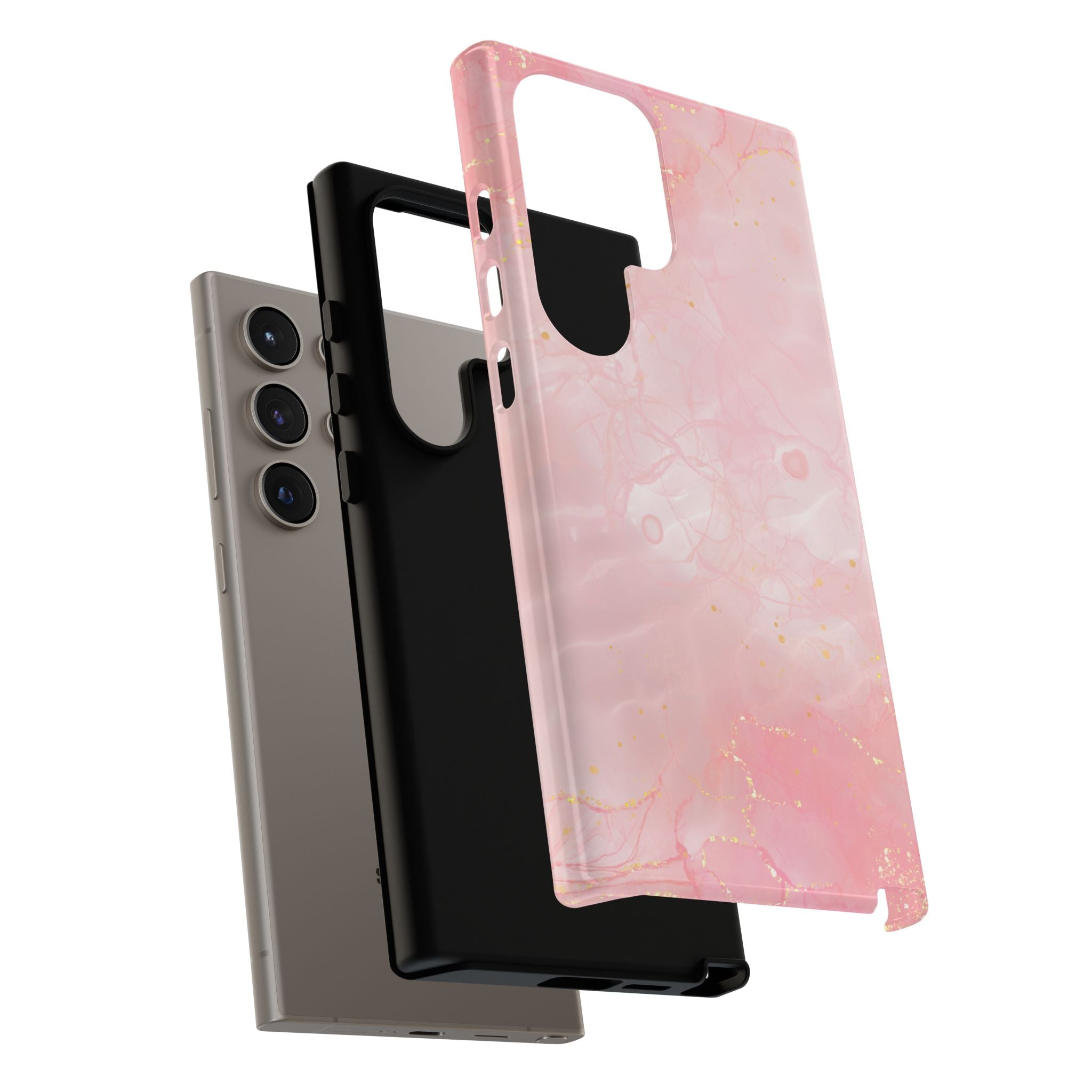 Pink Marble Tough Phone Case — Protective iPhone Cover with Gold Vein Design