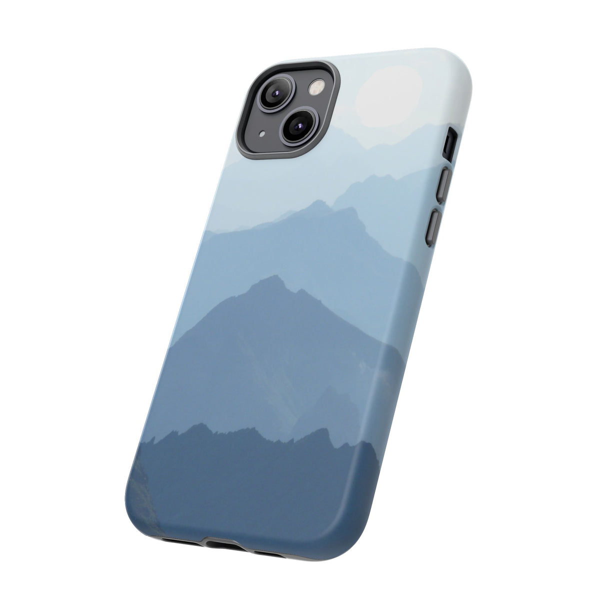 Mountain Sunrise Tough Phone Case — Blue Layered Peaks Protective Cover