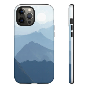 Mountain Sunrise Tough Phone Case — Blue Layered Peaks Protective Cover