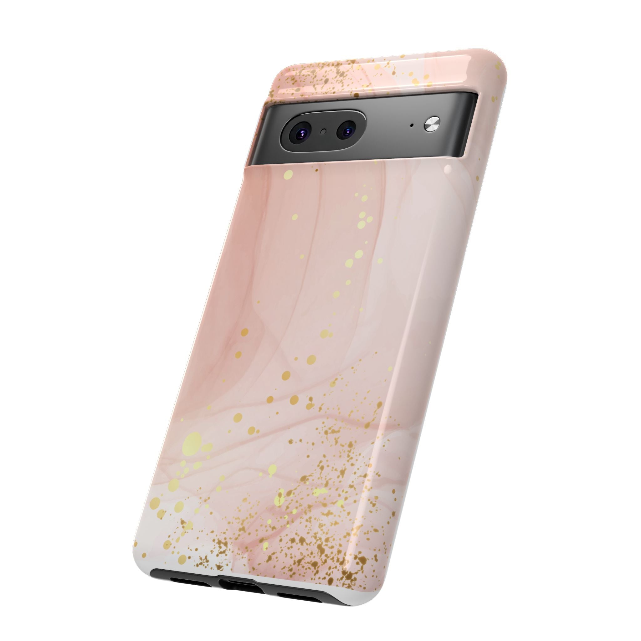 Rose Gold Marble Tough Case – Pink Marble Phone Case with Gold Glitter Accents