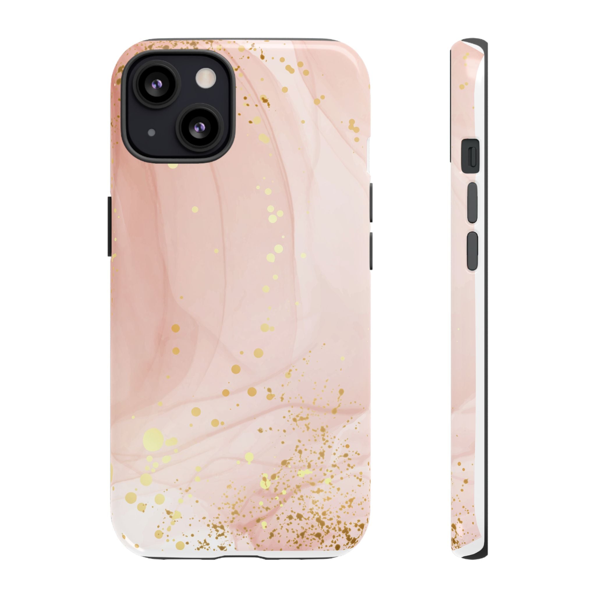 Rose Gold Marble Tough Case – Pink Marble Phone Case with Gold Glitter Accents