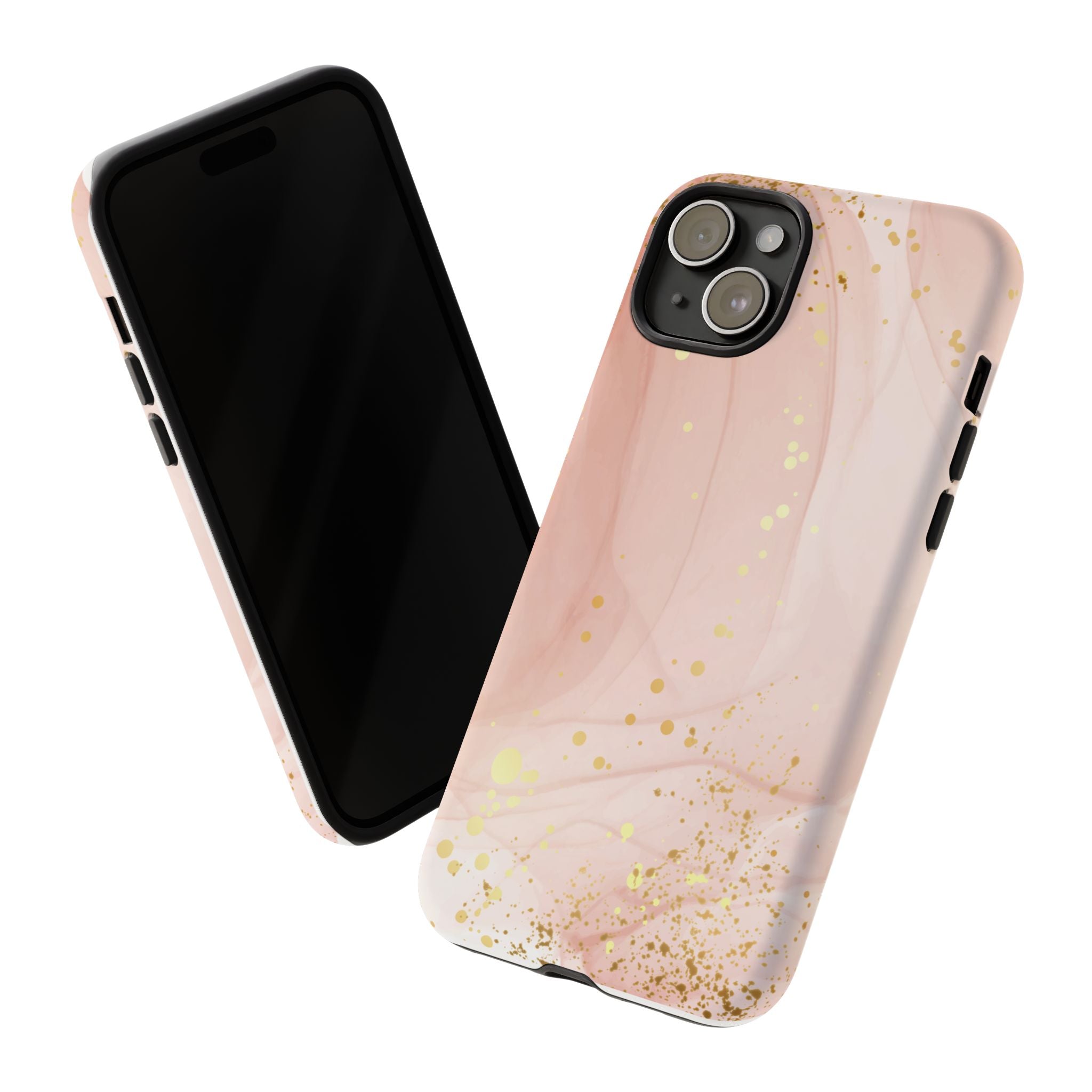 Rose Gold Marble Tough Case – Pink Marble Phone Case with Gold Glitter Accents