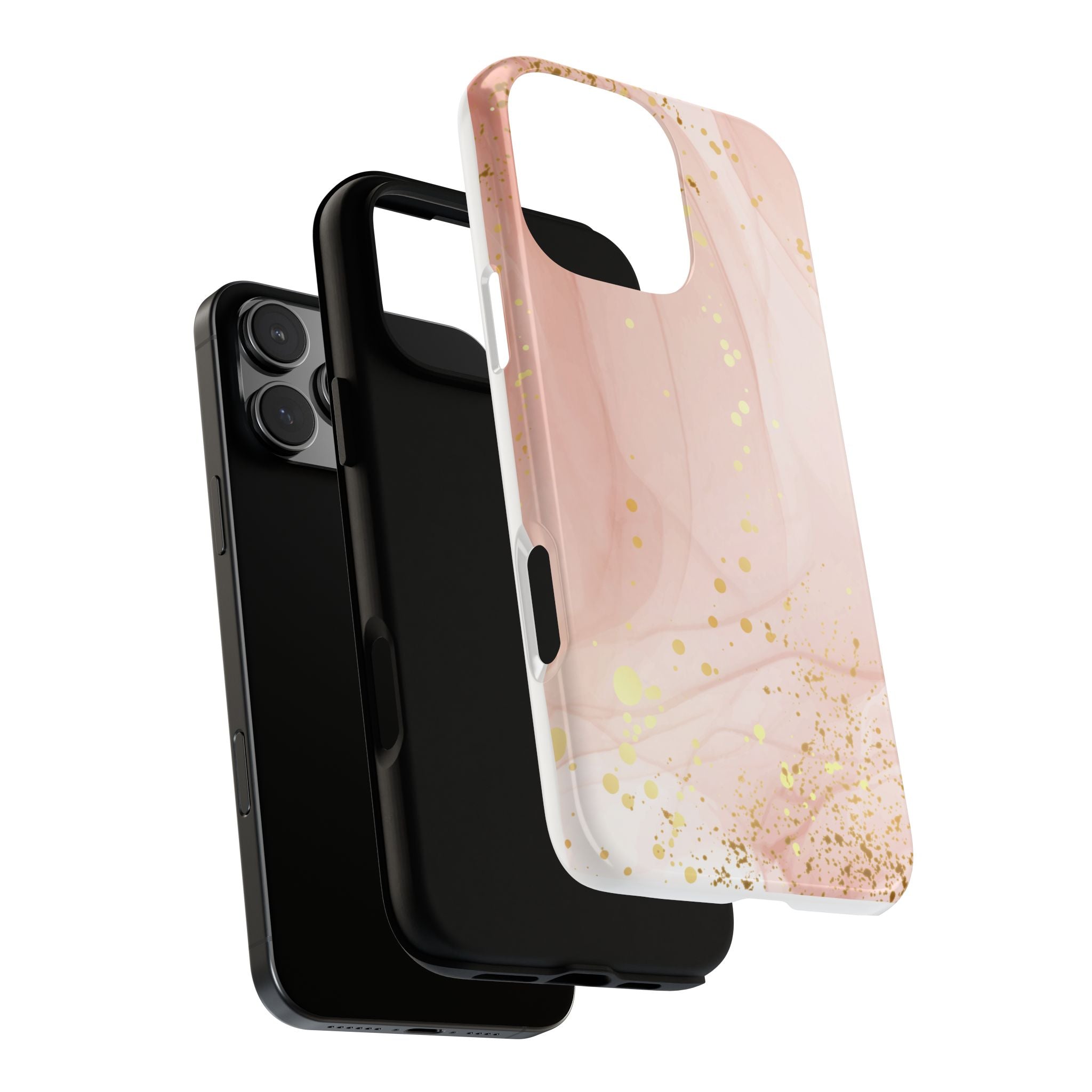 Rose Gold Marble Tough Case – Pink Marble Phone Case with Gold Glitter Accents